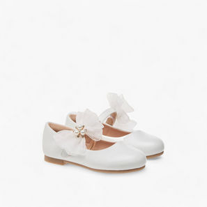 Juniors Floral Bow Accent Ballerina Shoes with Hook and Loop Closure-girls-shoes-maryjanes-image-1