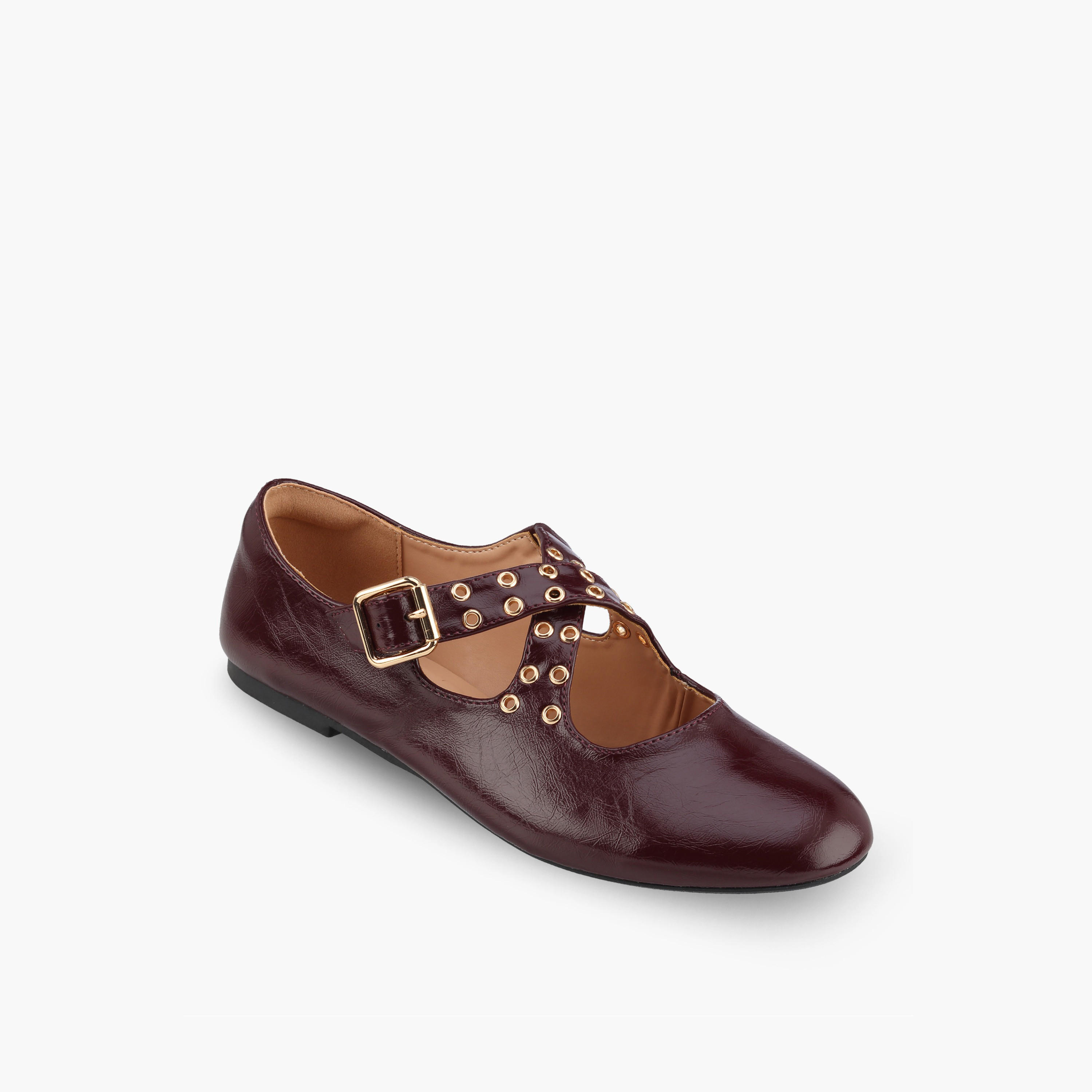 Celeste Women Rivet Embellished Cross Strap Mary Jane Shoes-women-shoes-ballerinas-image-2