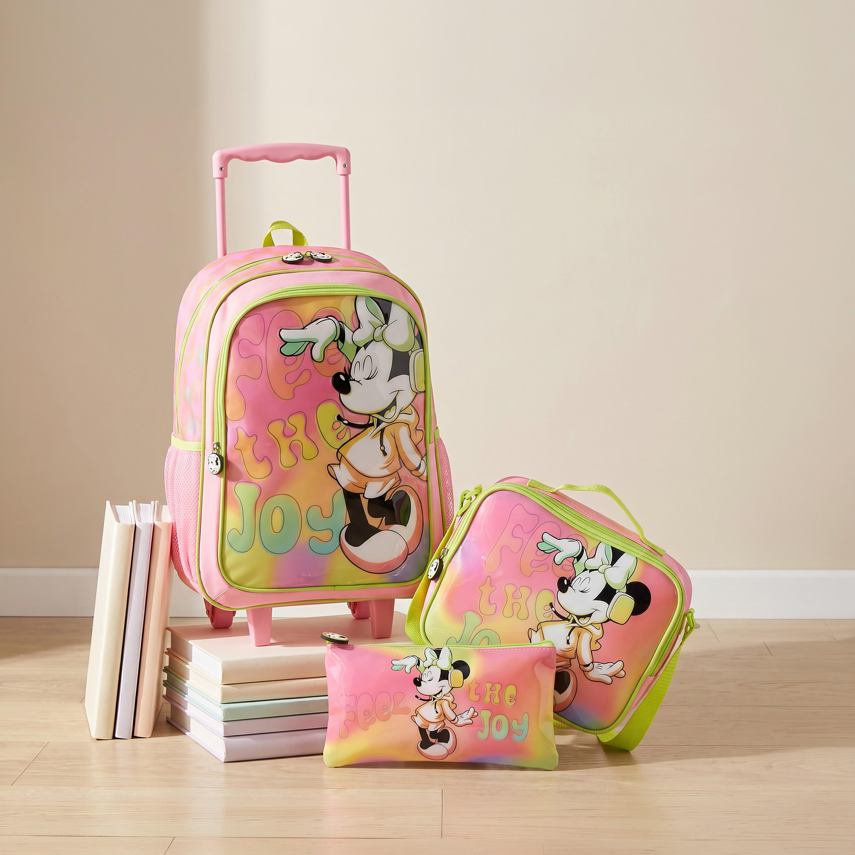 Minnie Mouse Print 3-Piece School Trolley Bag Set for Girls 13+ Years with Pencil Pouch-school-bagsandbackpacks-trolleybags-image-1