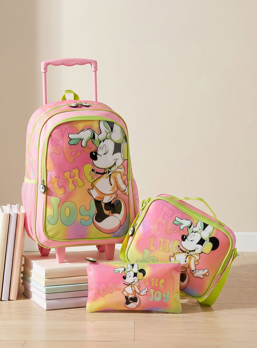 Minnie Mouse Print 3-Piece School Trolley Bag Set for Girls 13+ Years with Pencil Pouch-school-bagsandbackpacks-trolleybags-image-1