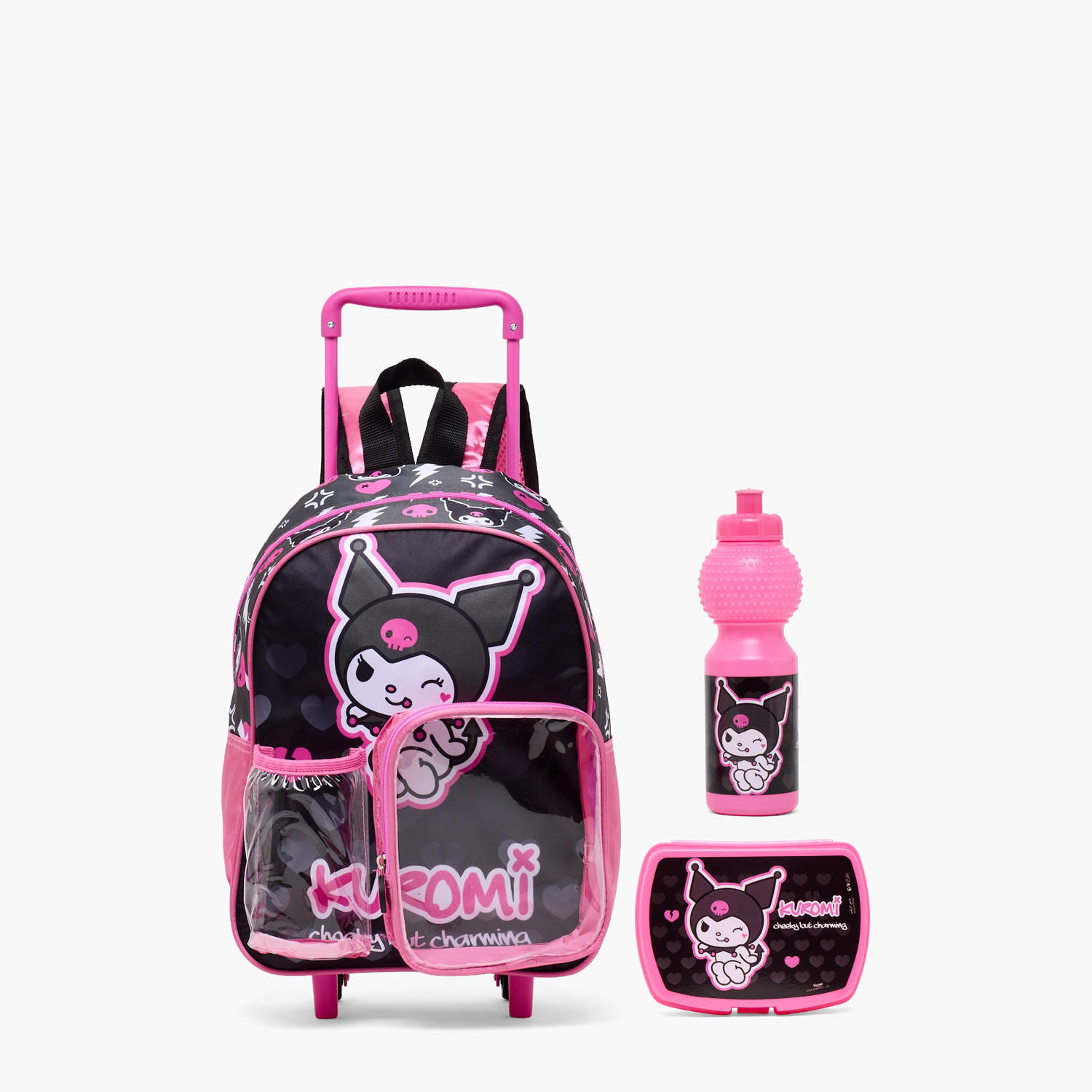 Kuromi Print 3-Piece School Trolley Bag Set for Girls 8-13 Years with Lunch Box-school-bagsandbackpacks-trolleybags-image-1