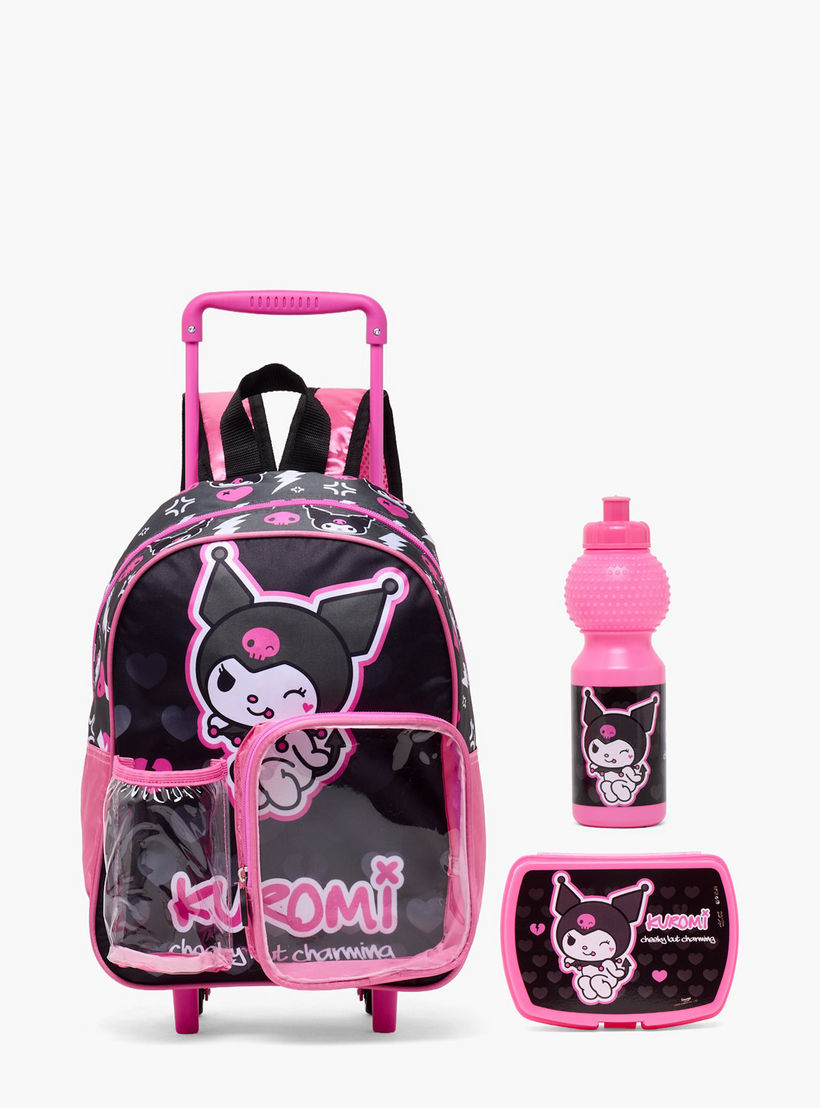 Kuromi Print 3-Piece School Trolley Bag Set for Girls 8-13 Years with Lunch Box-school-bagsandbackpacks-trolleybags-image-1