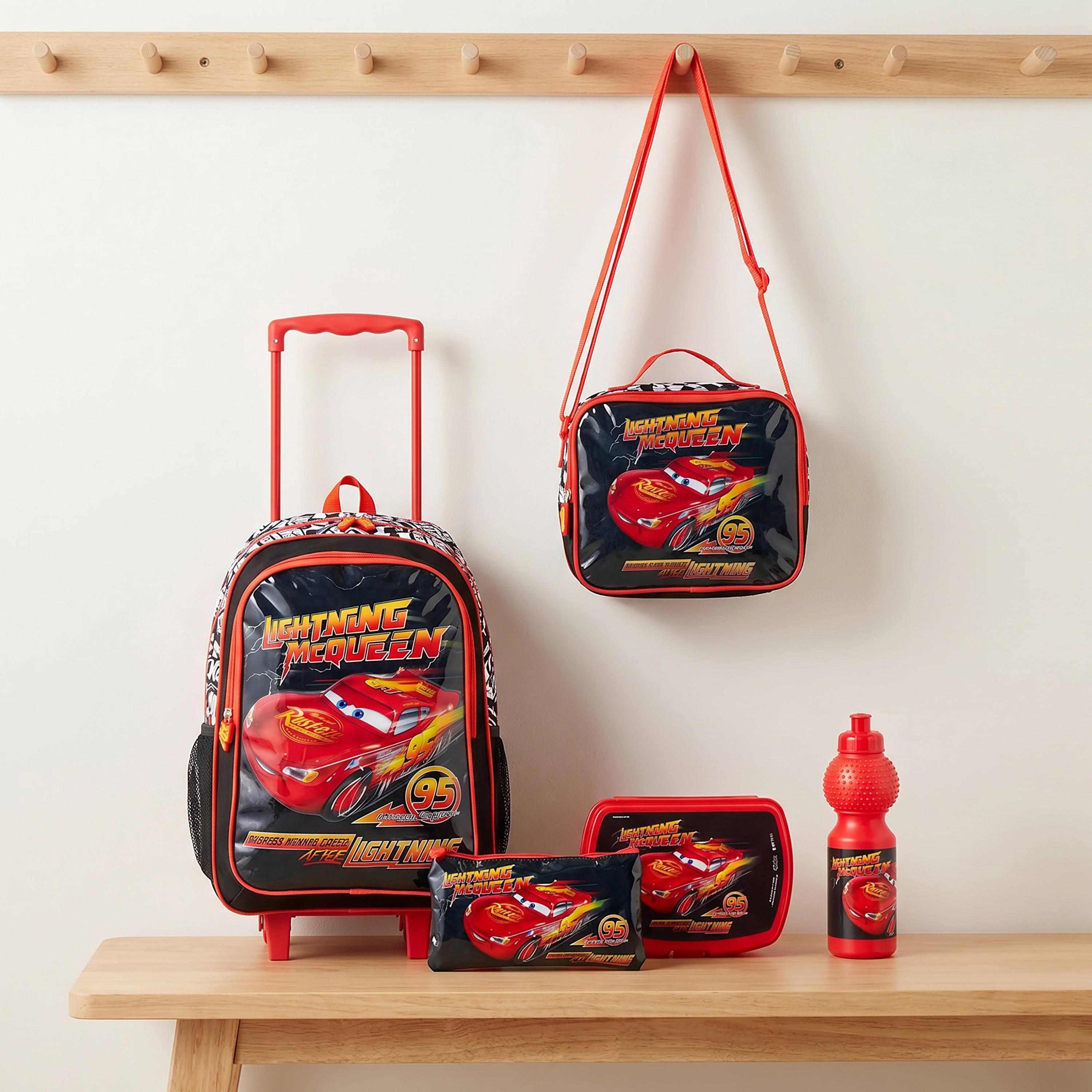 Lightning McQueen 5-Piece Trolley Bag Set for Boys 13+ Years with Lunch Bag and Bottle - 18 inches-school-bagsandbackpacks-trolleybags-image-1