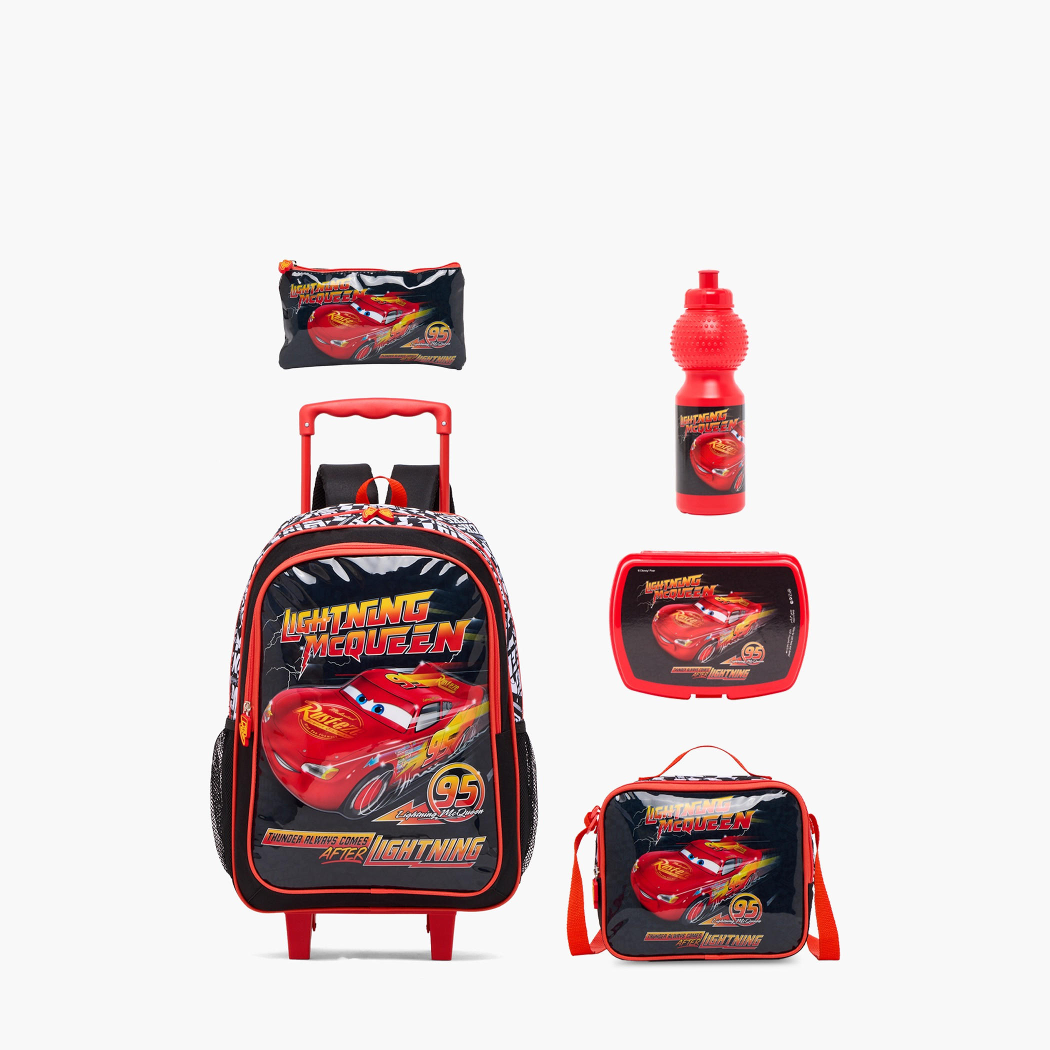 Lightning McQueen 5-Piece Trolley Bag Set for Boys 13+ Years with Lunch Bag and Bottle - 18 inches-school-bagsandbackpacks-trolleybags-image-2
