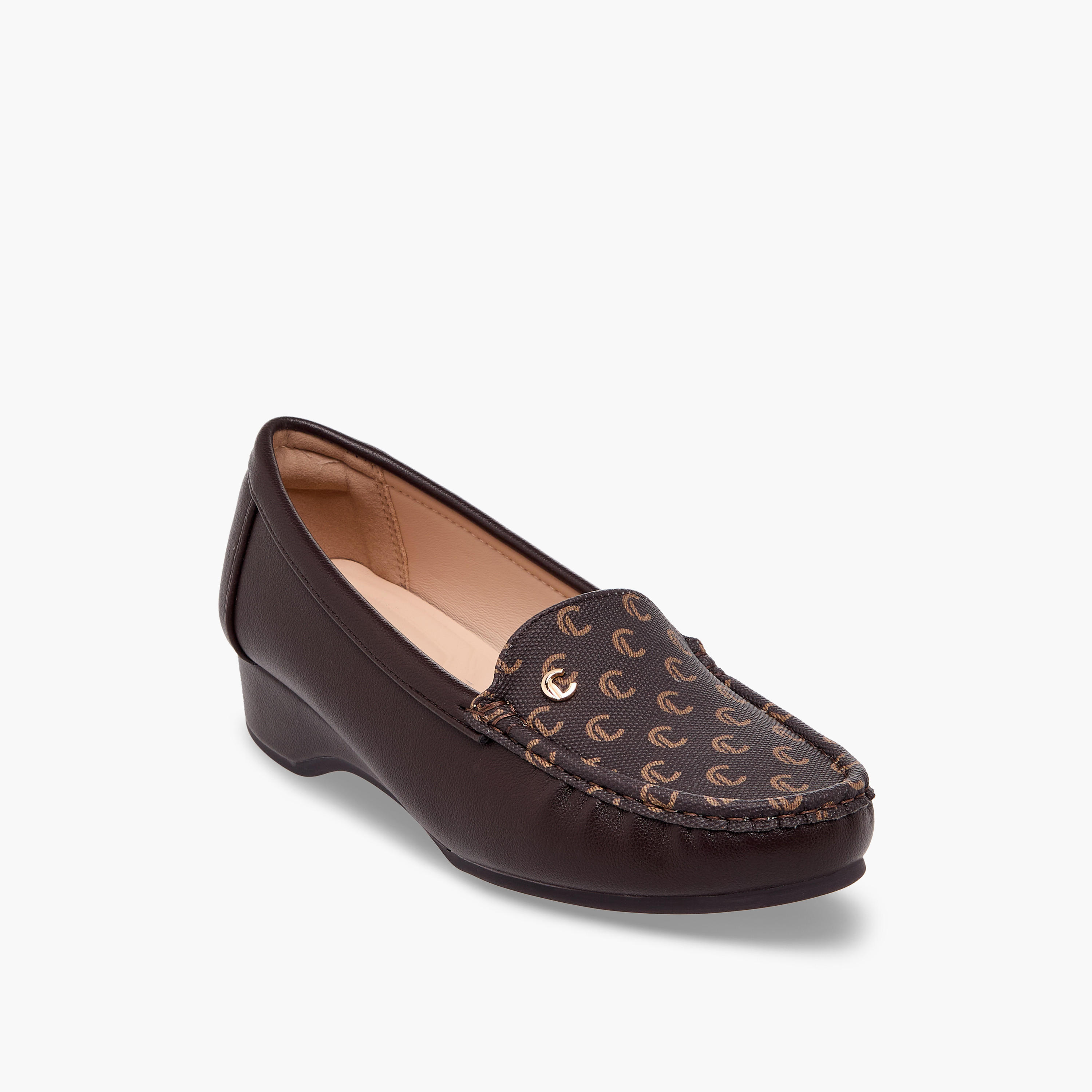 حذاء خفيف مونوجرام بكعب عريض للنساء من لو كونفورت-women-shoes-loafersandmoccasins-image-2