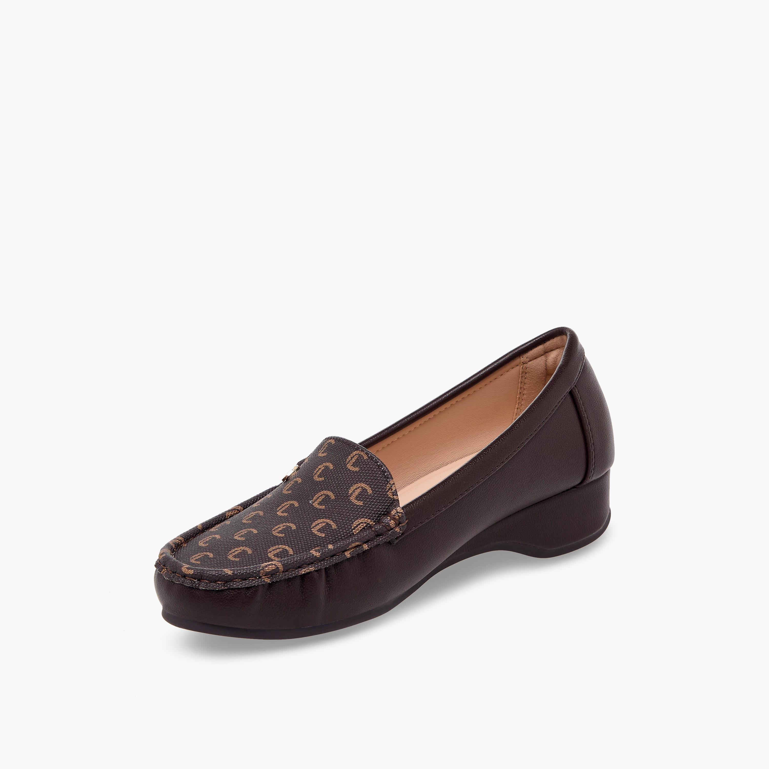 حذاء خفيف مونوجرام بكعب عريض للنساء من لو كونفورت-women-shoes-loafersandmoccasins-image-4