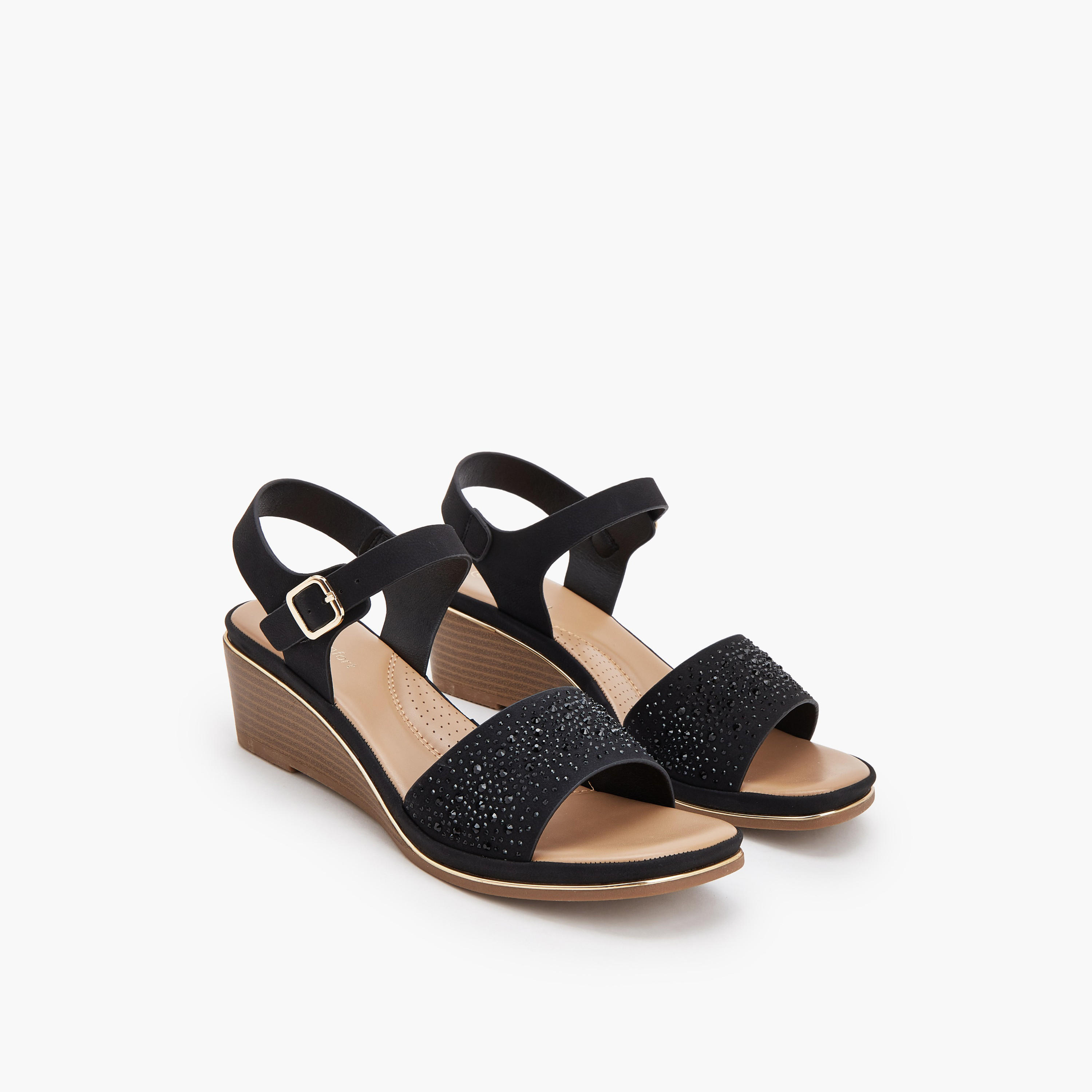 صندل بكعب ويدج بزينة راينستون للنساء من لو كونفورت-women-shoes-sandals-heeled-image-1