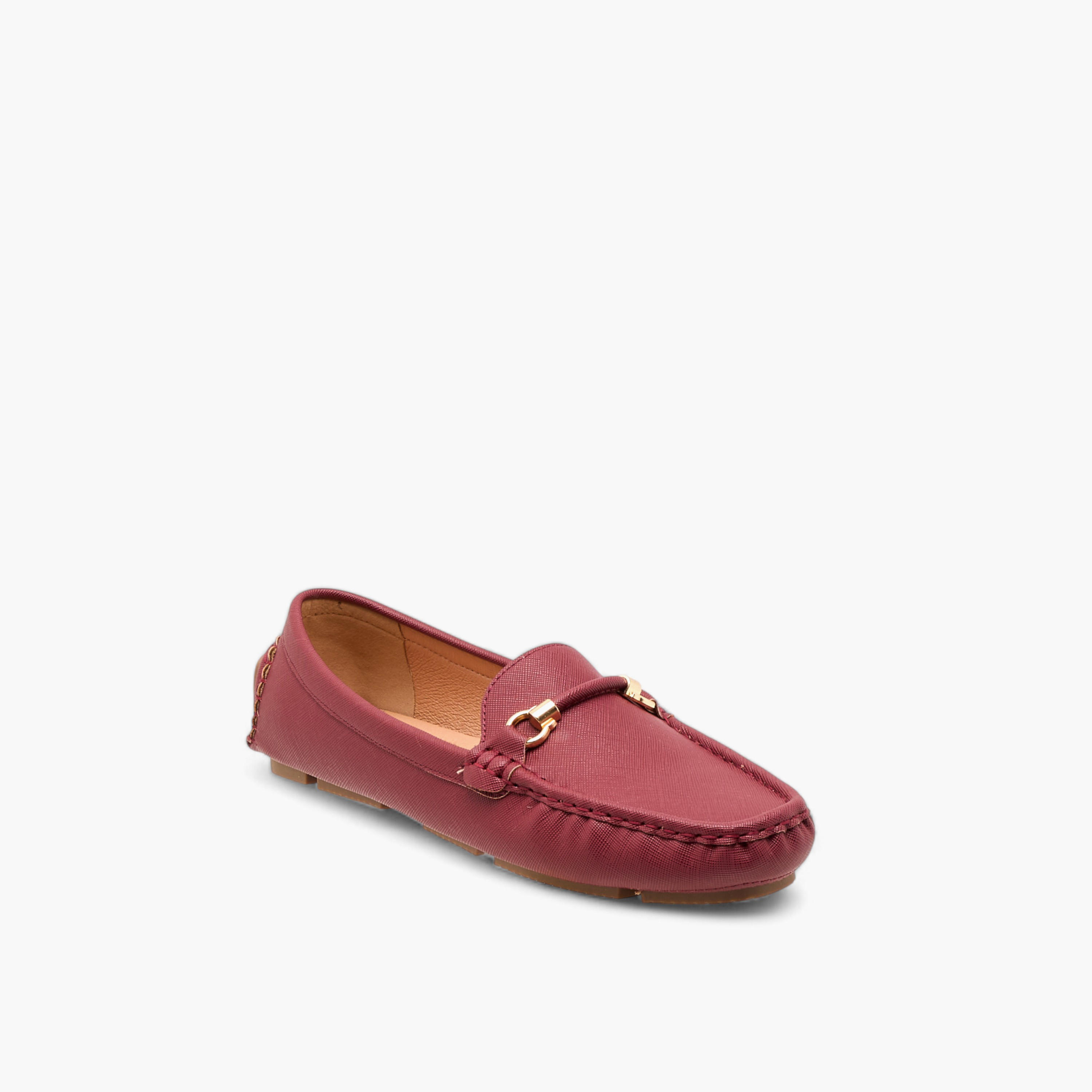 حذاء سهل الارتداء مريح بارز الملمس بتفاصيل معدنية من لو كونفورت-women-shoes-flats-loafers-image-2