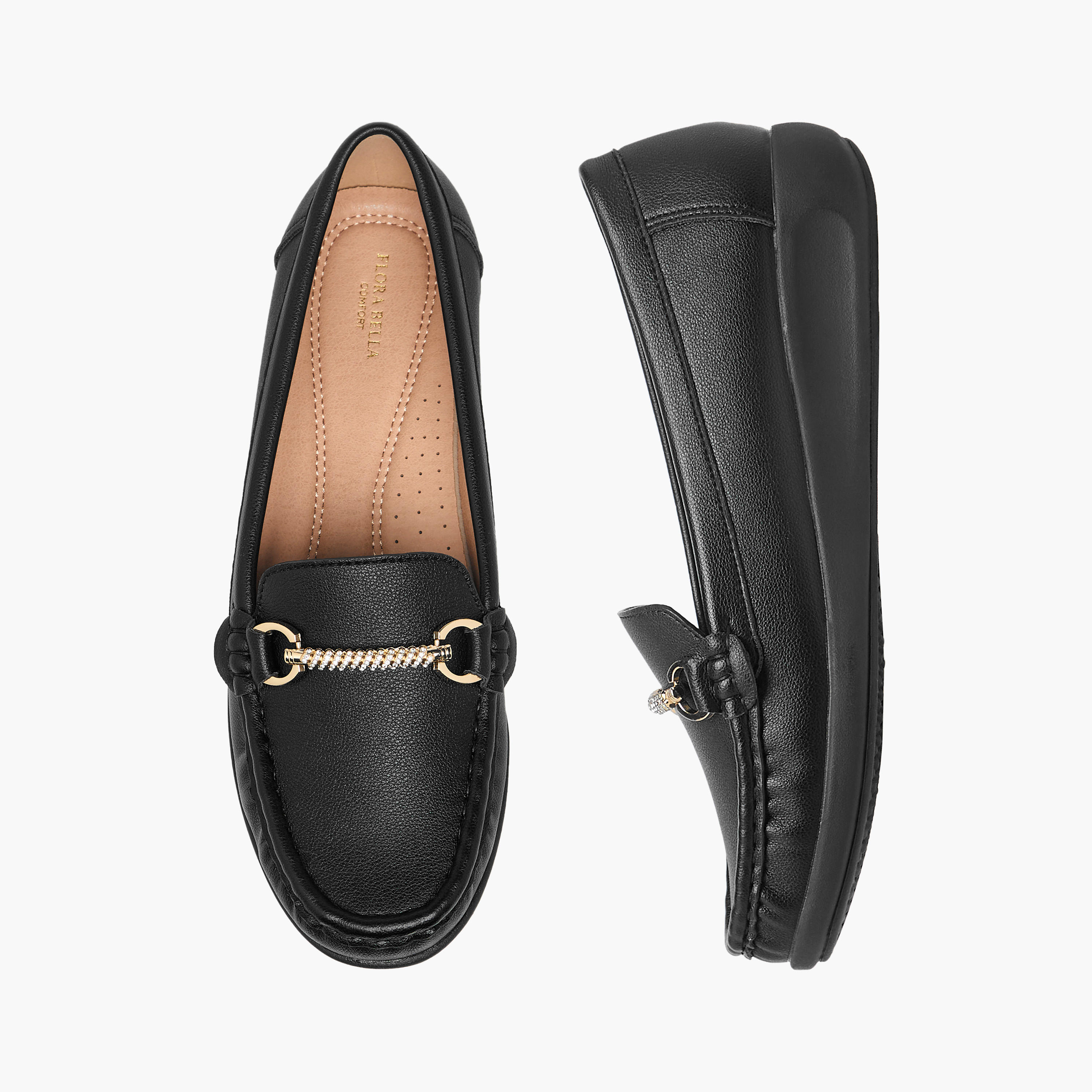 حذاء خفيف سهل الارتداء بزينة ميتالك للنساء من فلورا بيلا-women-shoes-flats-loafers-image-1