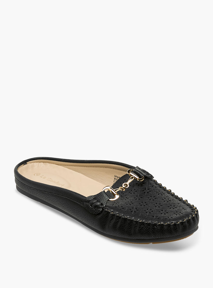 حذاء ميول سهل الارتداء بتفاصيل مثقبة للنساء من لو كونفورت-women-shoes-flats-mules-image-2