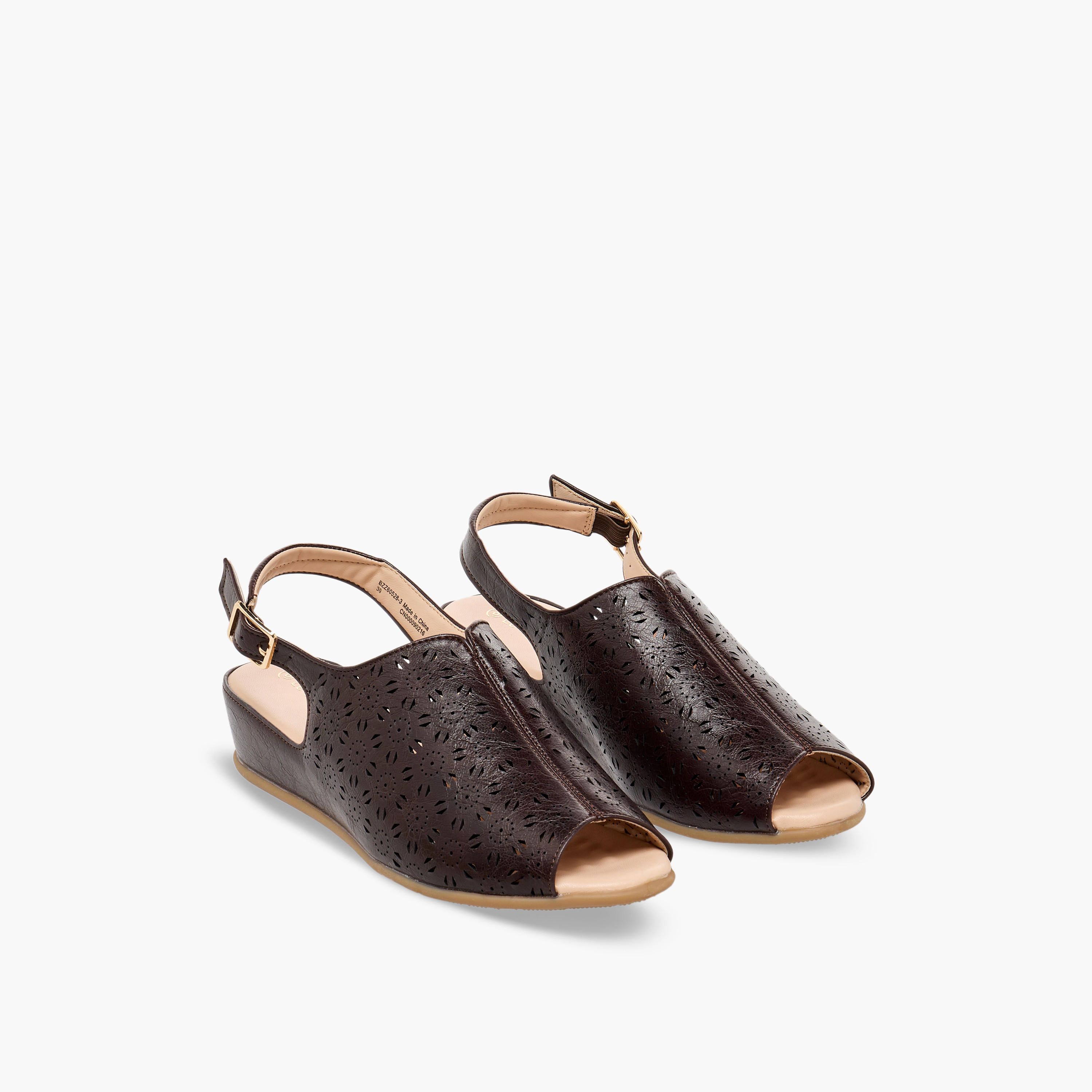 Le Confort Laser Cut Peep Toe Comfort Sandals-women-shoes-sandals-heeled-image-1