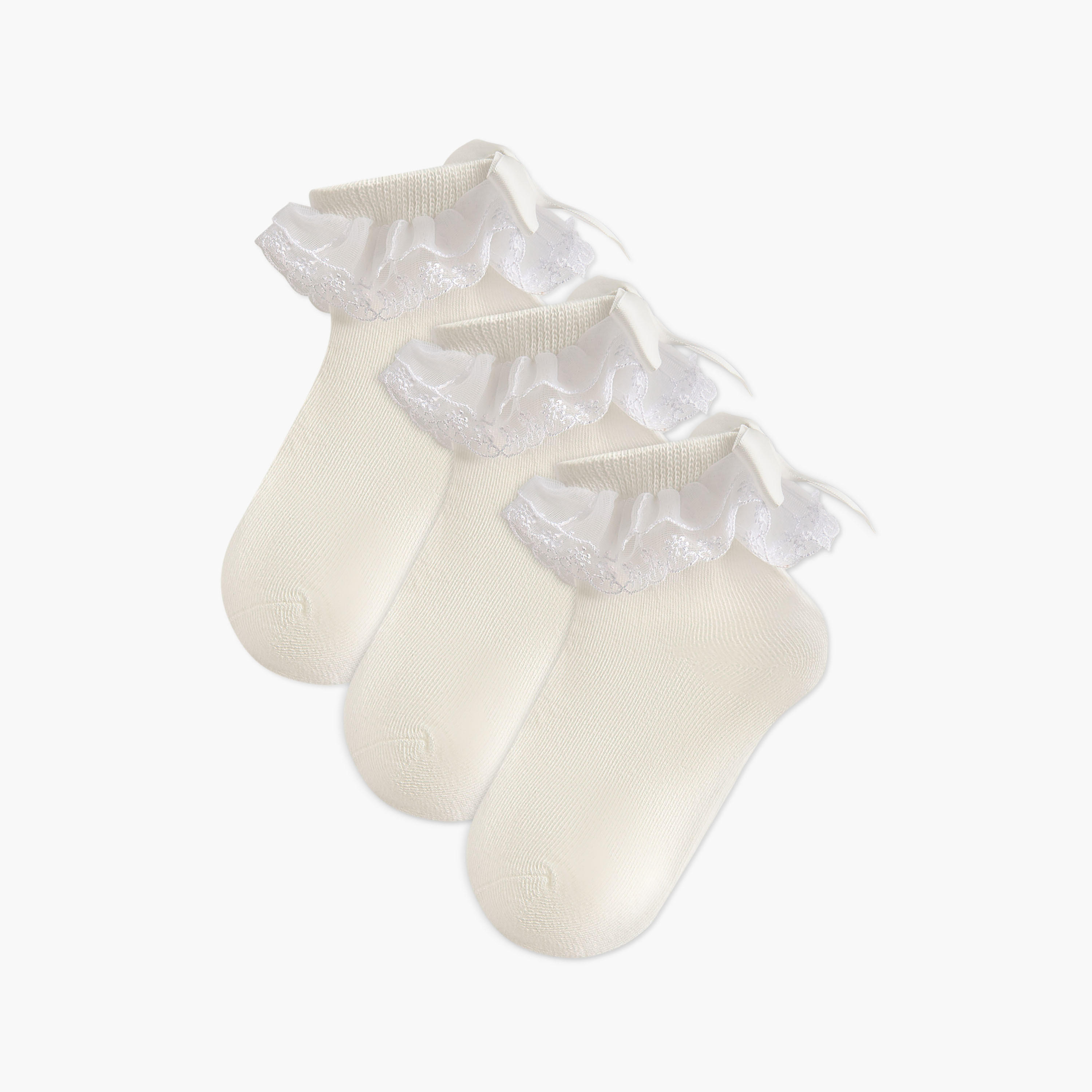 Pack of 3 Celeste Girls Socks with Embroidered Frill Detail-girls-accessories-socks-image-1