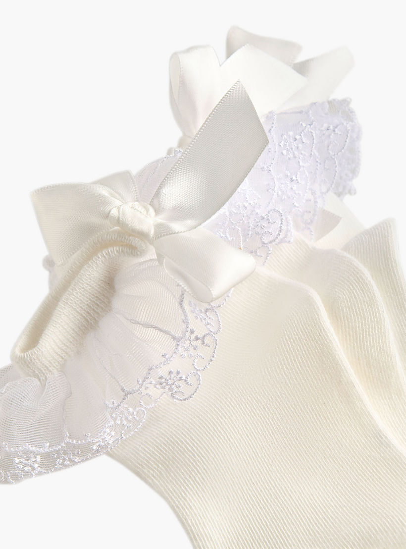 Pack of 3 Celeste Girls Socks with Embroidered Frill Detail-girls-accessories-socks-image-4