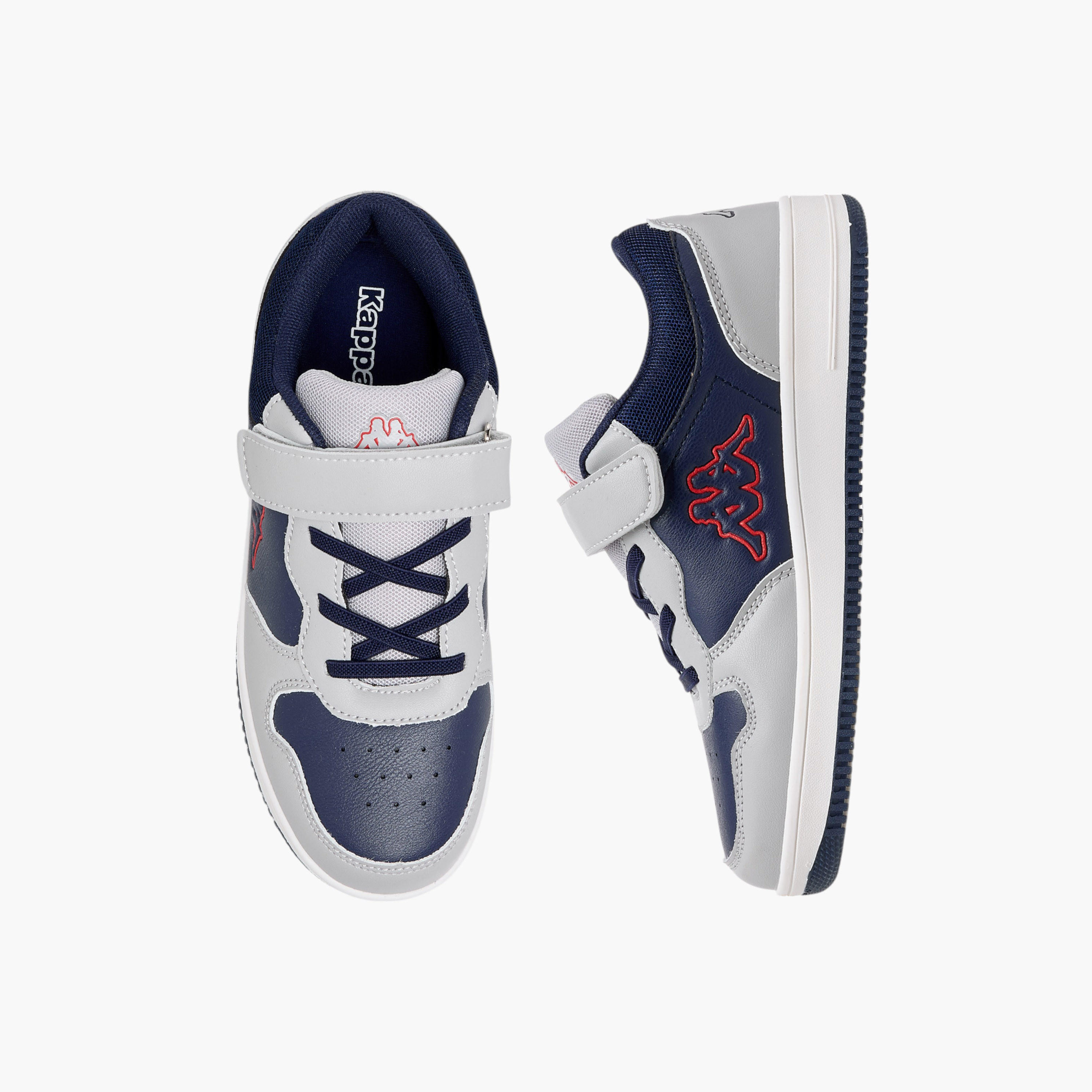 Kappa Kids' Colourblock Low Ankle Sneakers with Hook and Loop Closure-boys-shoes-schoolshoes-image-1