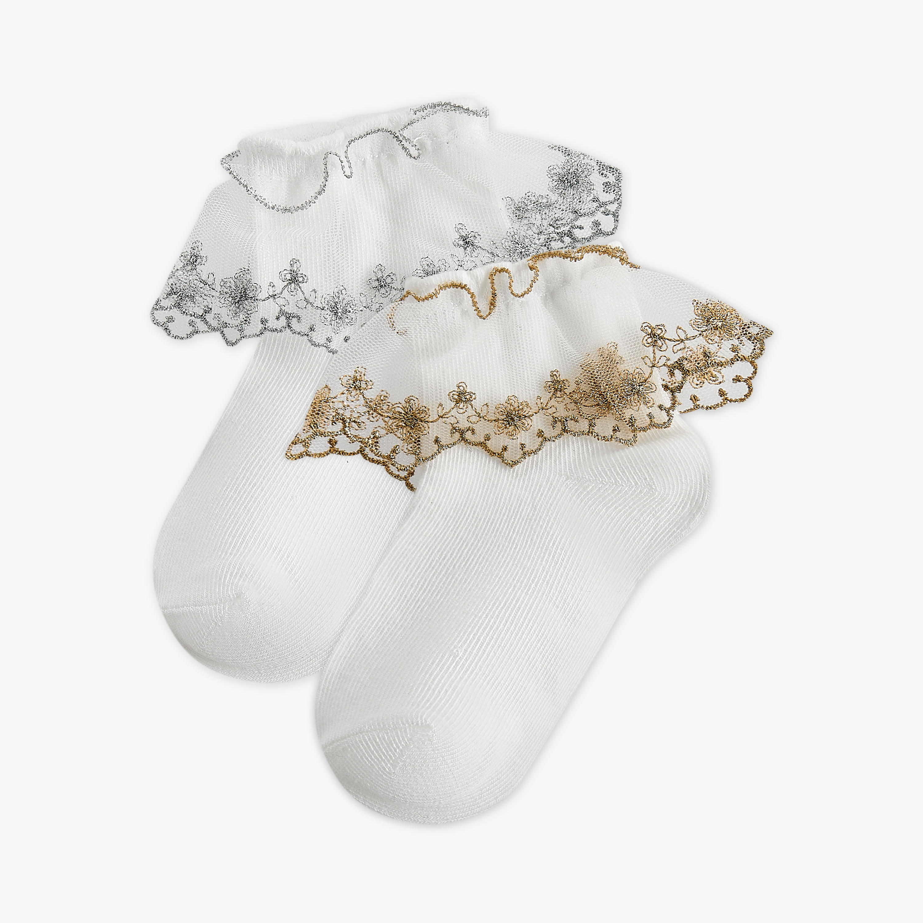 Pack of 2 Celeste Girls Socks Ankle Length Embroidered Accent-girls-accessories-socks-image-1