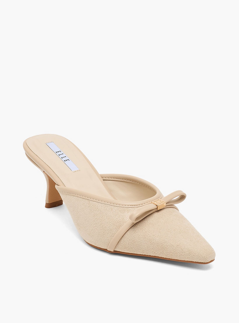 Elle Women Bow Accent Pointed Toe Kitten Heel Mules-women-shoes-heels-image-2