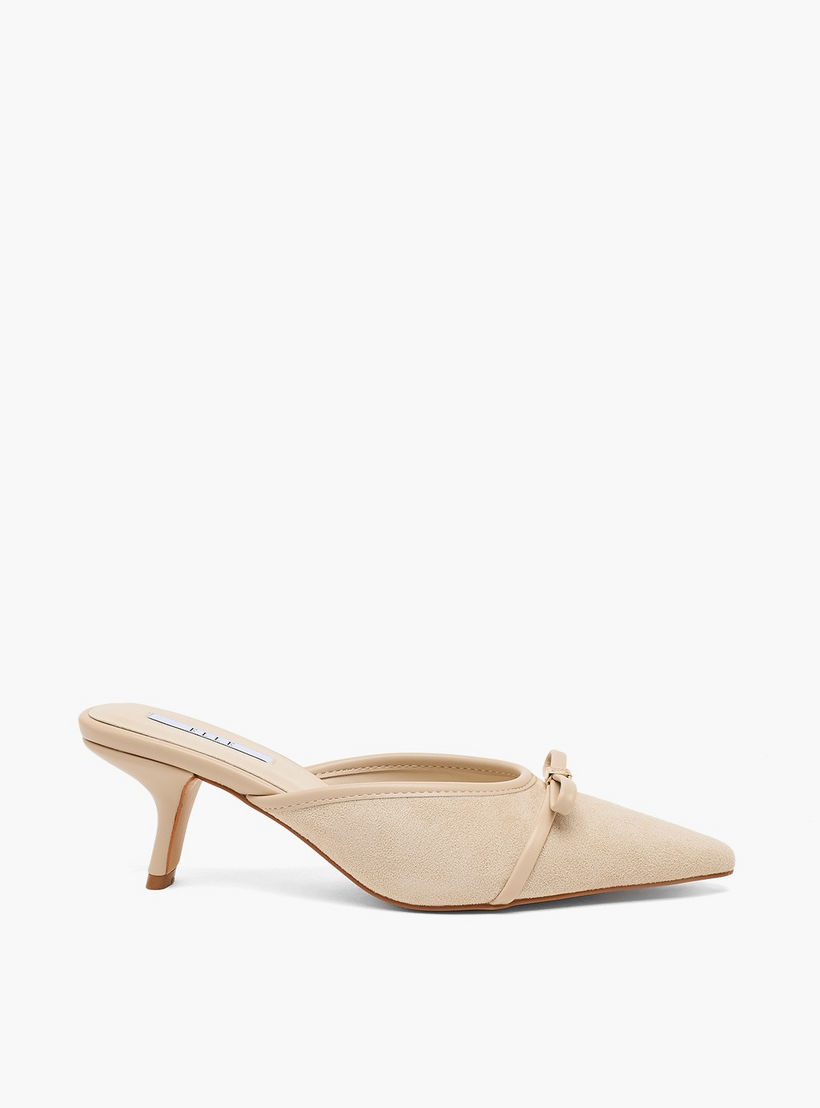 Elle Women Bow Accent Pointed Toe Kitten Heel Mules-women-shoes-heels-image-3