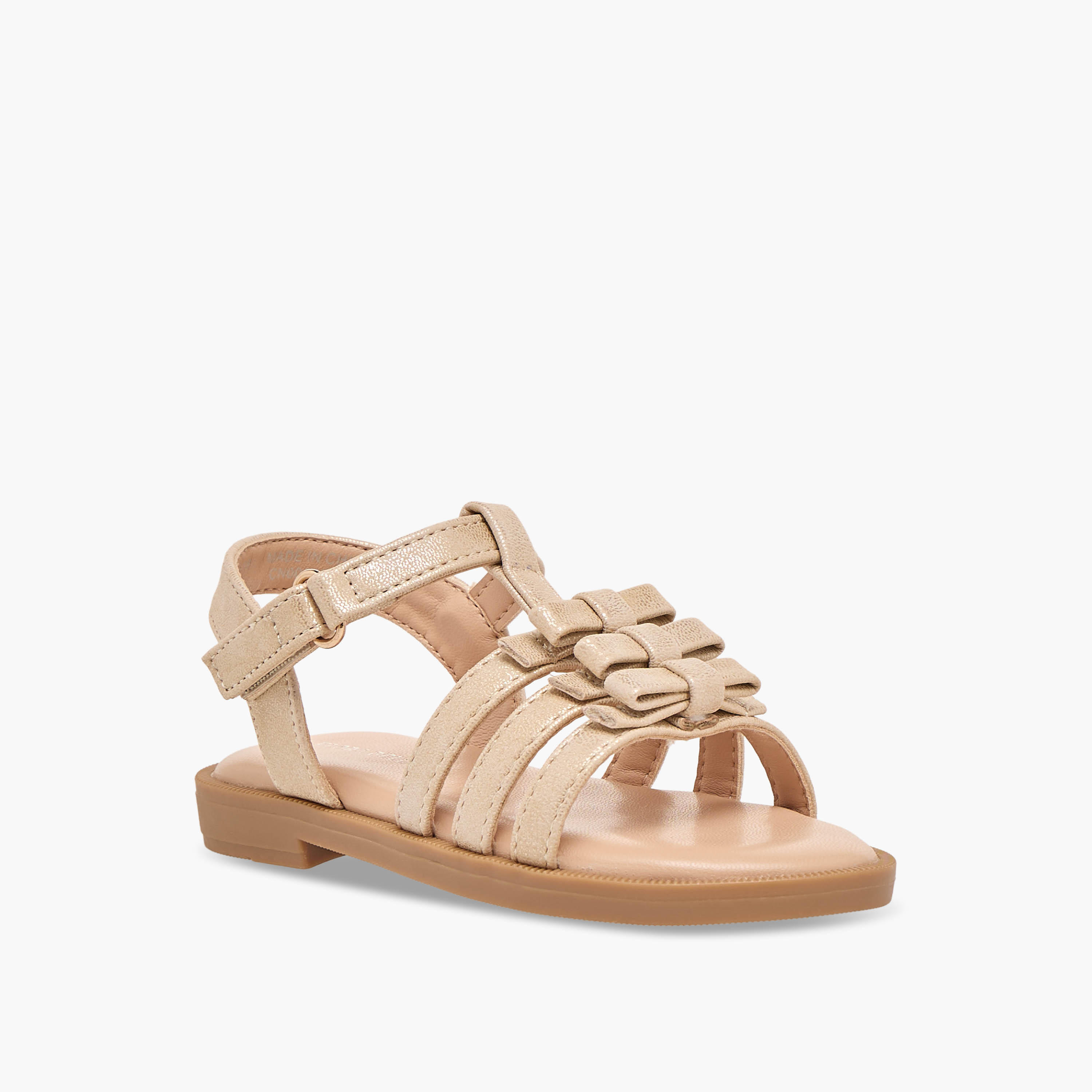 صندل بناتي مزين بفيونكة أنيقة وشريط إغلاق لاصق من فلورا بيلا-girls-shoes-sandals-image-2
