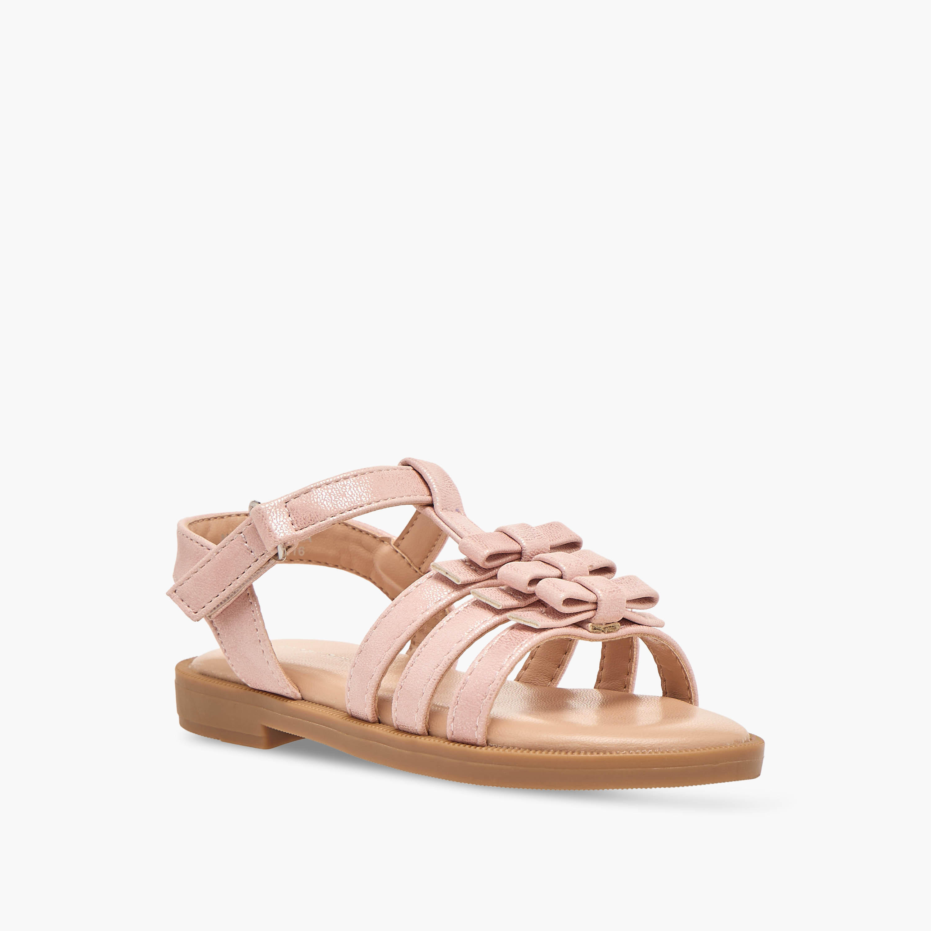 صندل بناتي مزين بفيونكة أنيقة وشريط إغلاق لاصق من فلورا بيلا-girls-shoes-sandals-image-2