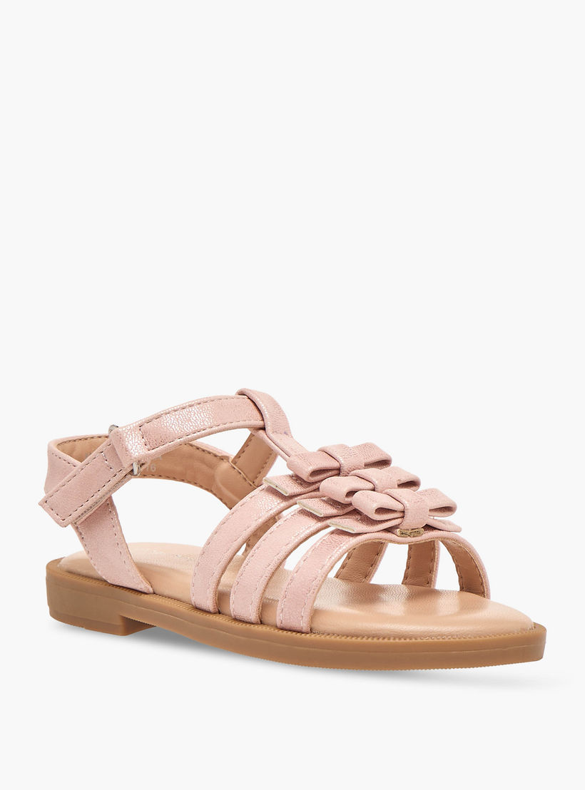 صندل بناتي مزين بفيونكة أنيقة وشريط إغلاق لاصق من فلورا بيلا-girls-shoes-sandals-image-2