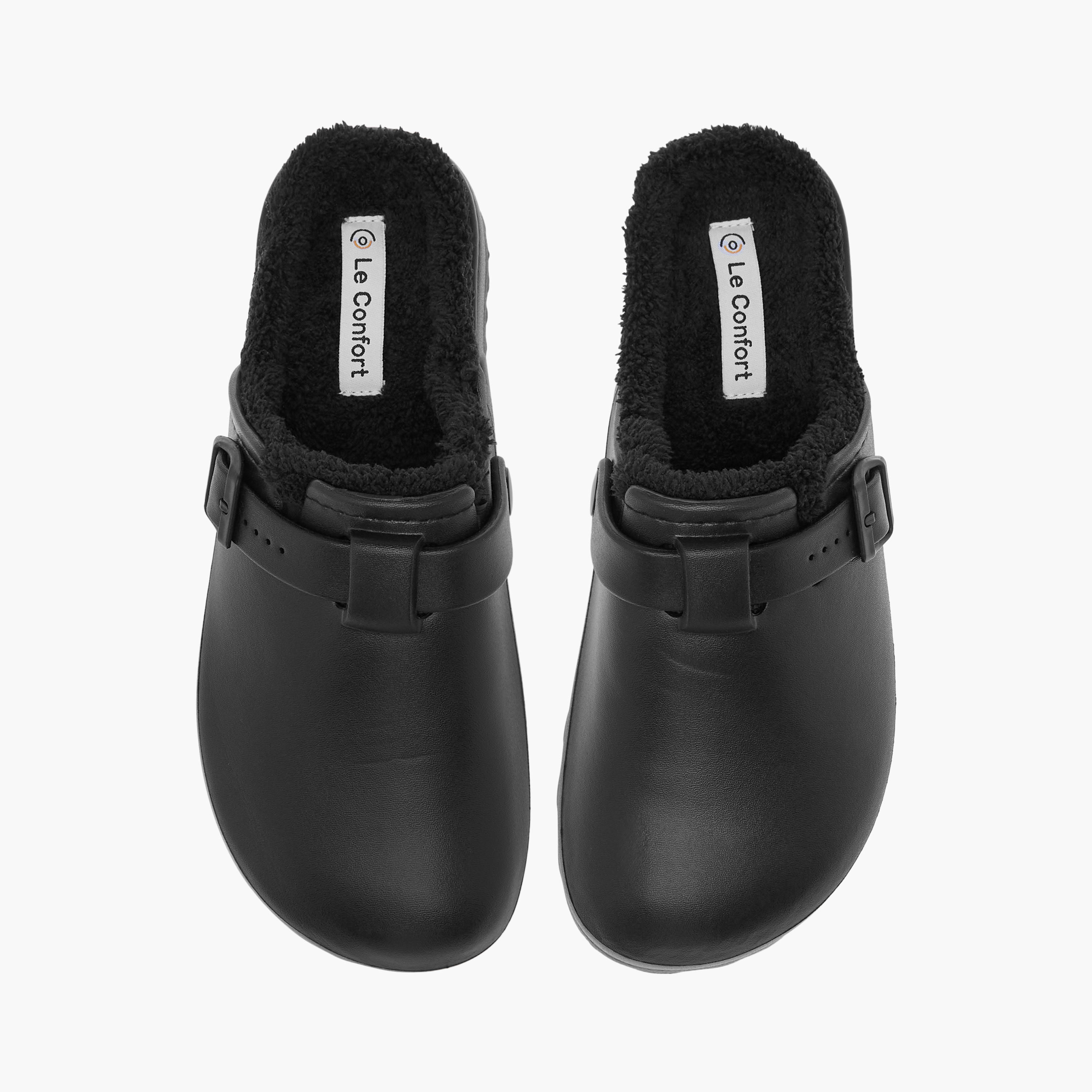 Le Confort Solid Bedroom Mules with Fur Accent and Buckle Detail-women-shoes-bedroomslippers-image-1