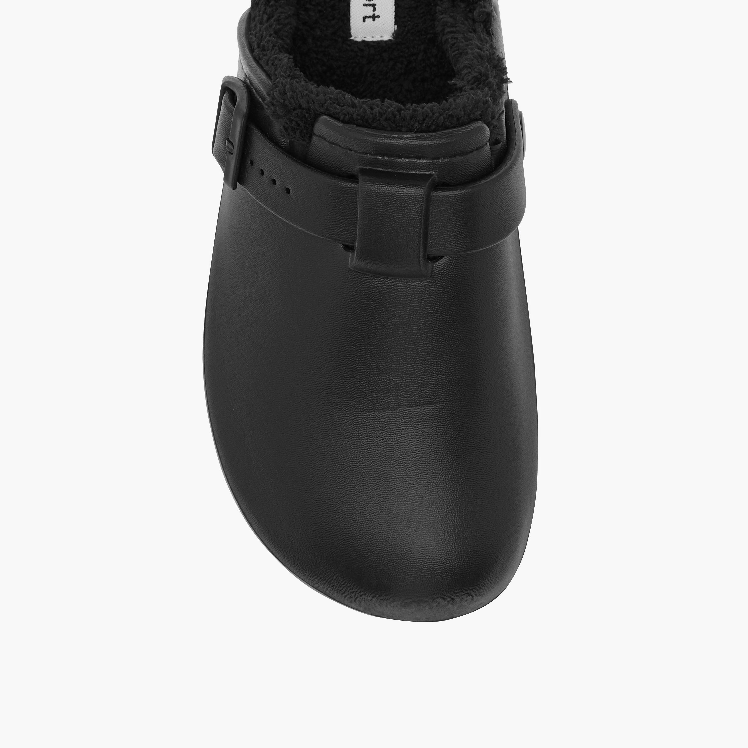 Le Confort Solid Bedroom Mules with Fur Accent and Buckle Detail-women-shoes-bedroomslippers-image-3