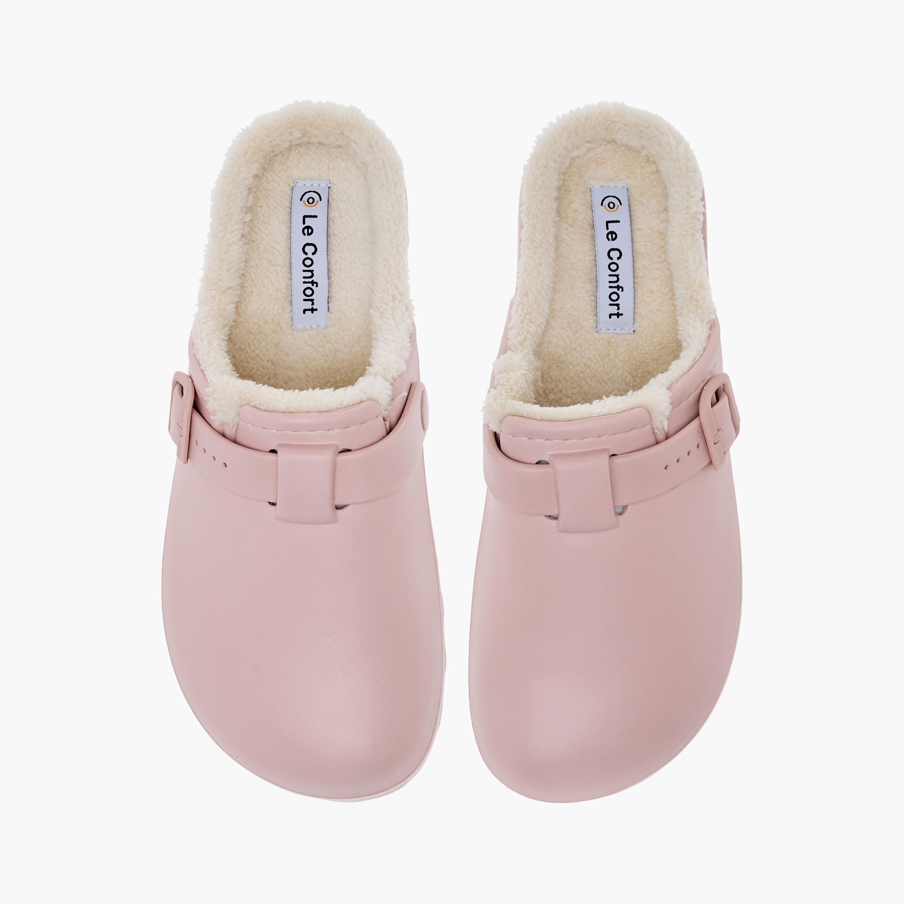 Le Confort Solid Bedroom Mules with Fur Accent and Buckle Detail-women-shoes-bedroomslippers-image-1