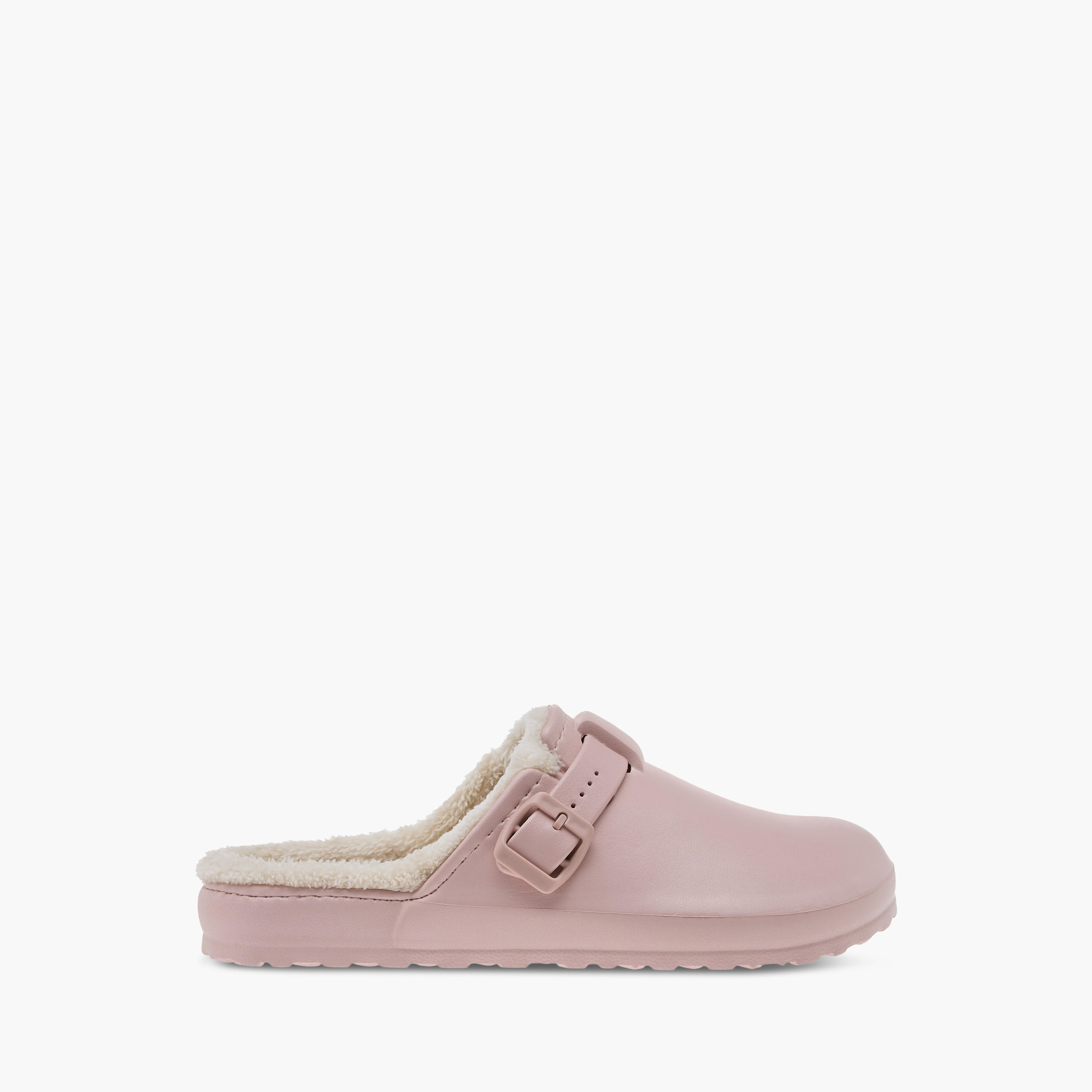 Le Confort Solid Bedroom Mules with Fur Accent and Buckle Detail-women-shoes-bedroomslippers-image-2