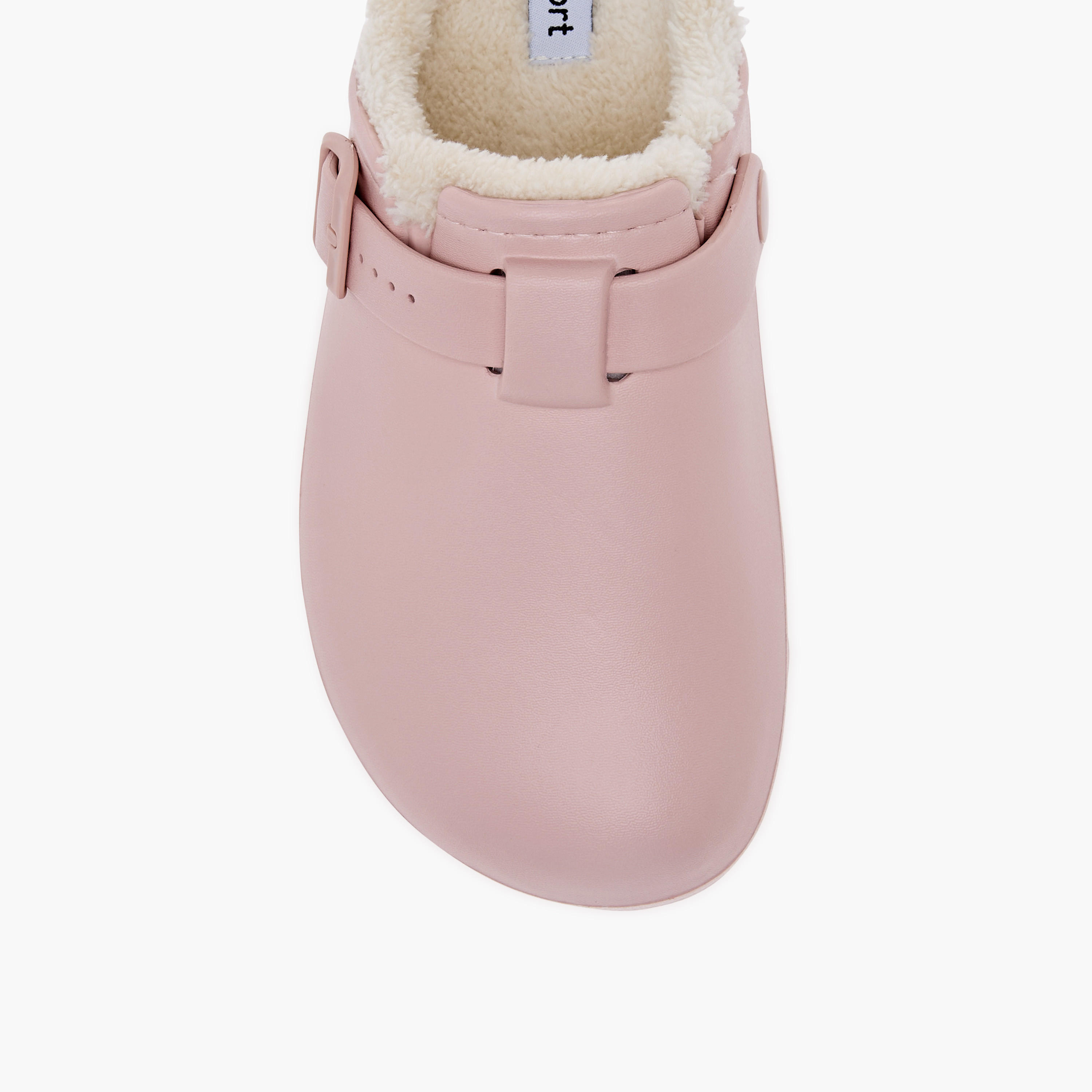 Le Confort Solid Bedroom Mules with Fur Accent and Buckle Detail-women-shoes-bedroomslippers-image-3