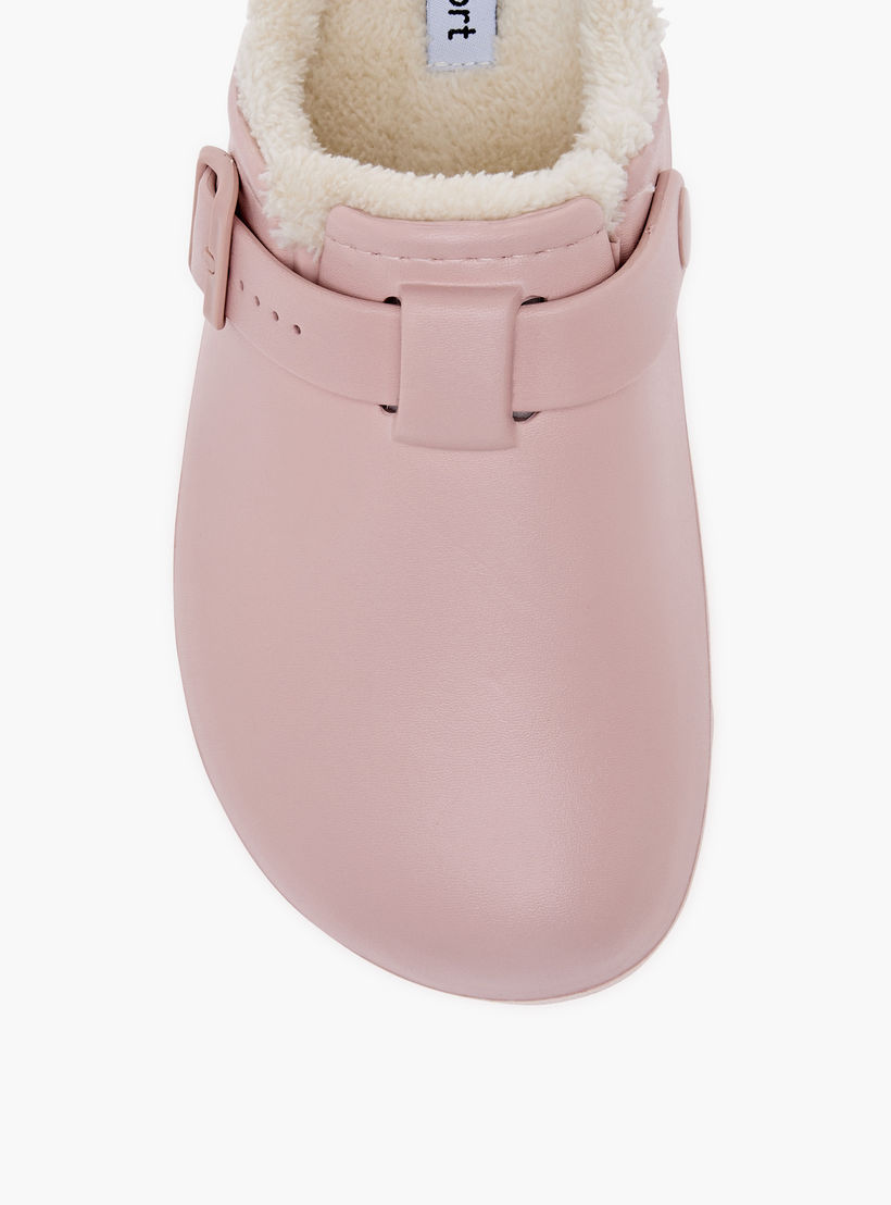 Le Confort Solid Bedroom Mules with Fur Accent and Buckle Detail-women-shoes-bedroomslippers-image-3