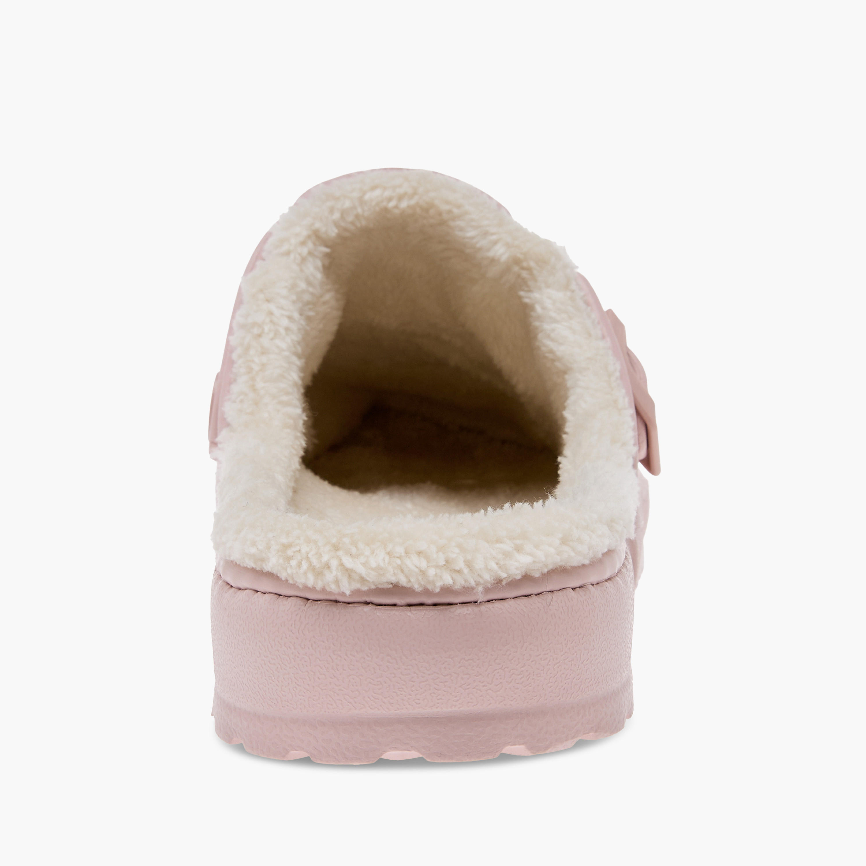 Le Confort Solid Bedroom Mules with Fur Accent and Buckle Detail-women-shoes-bedroomslippers-image-4