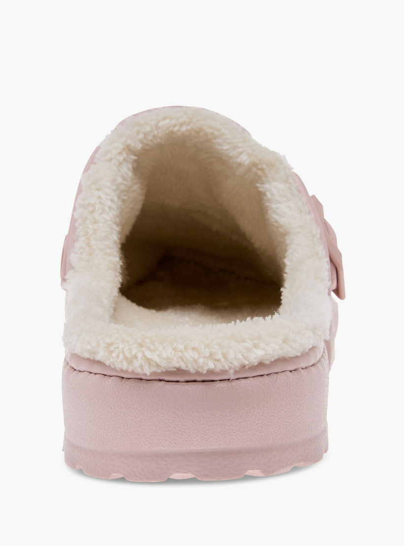 Le Confort Solid Bedroom Mules with Fur Accent and Buckle Detail-women-shoes-bedroomslippers-image-4