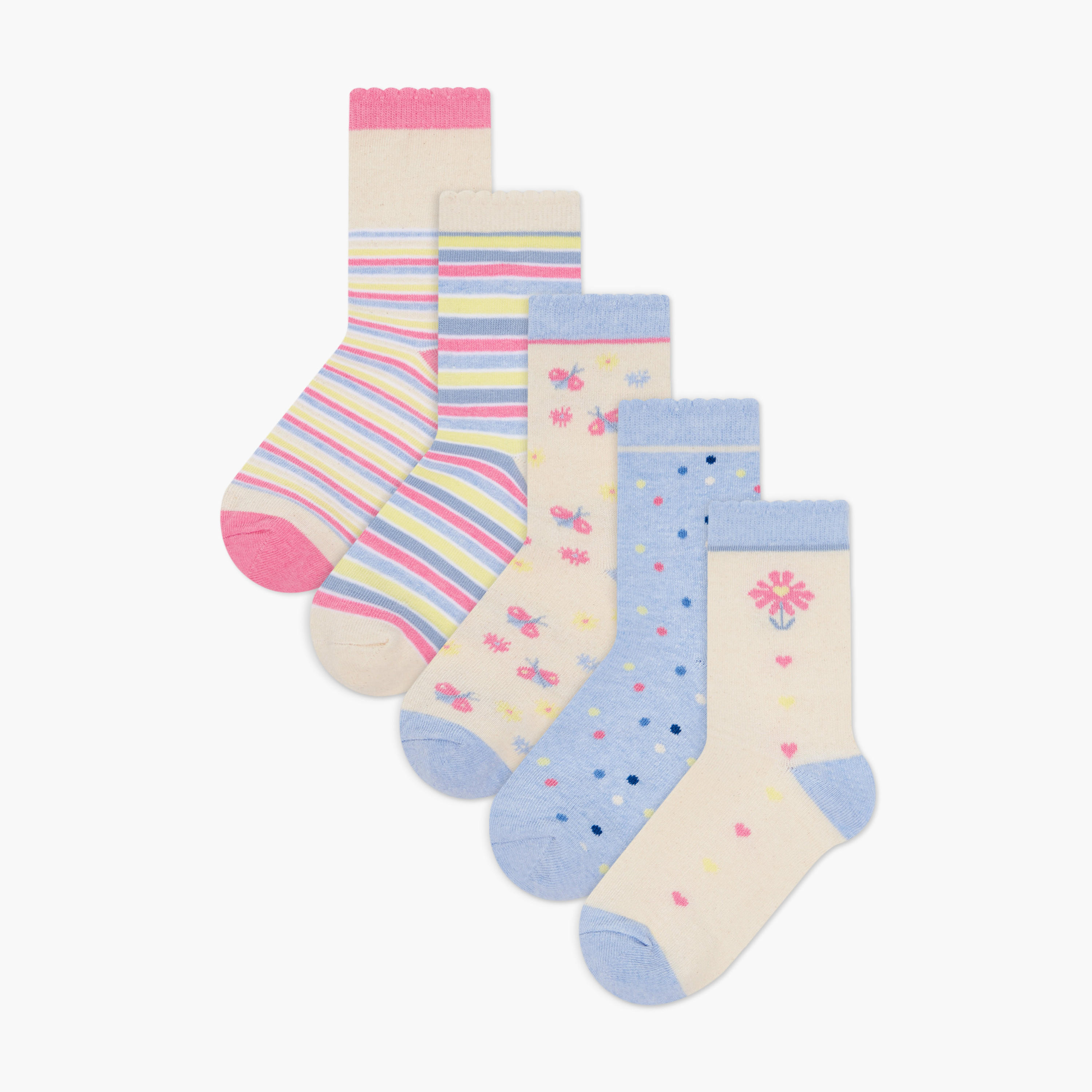 طقم جوارب 5 أزواج متنوعة بطول الكاحل للبنات من فلورا بيلا-girls-accessories-socks-image-1