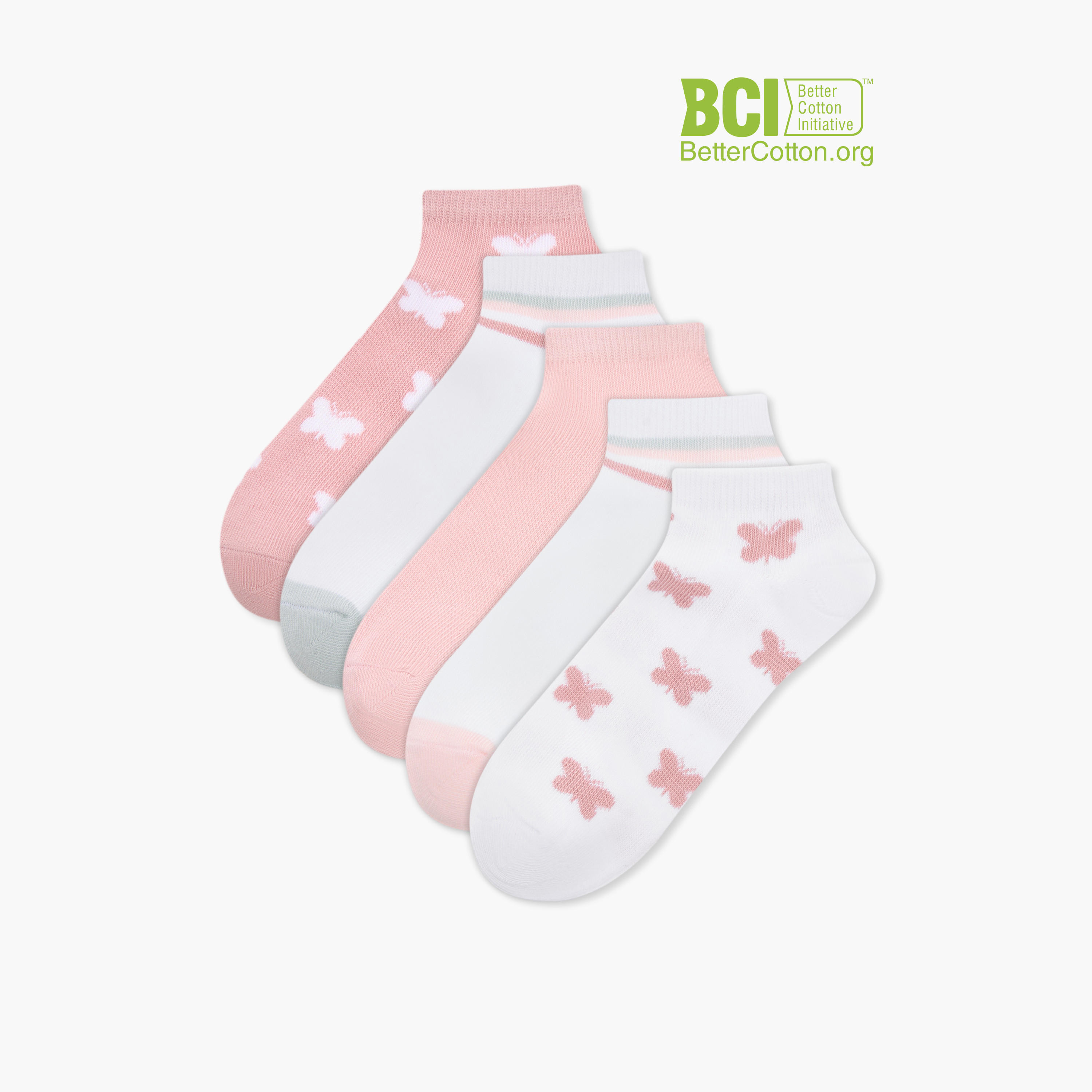 Little Missy Textured Ankle Length Socks - Set of 5-girls-accessories-socks-image-1