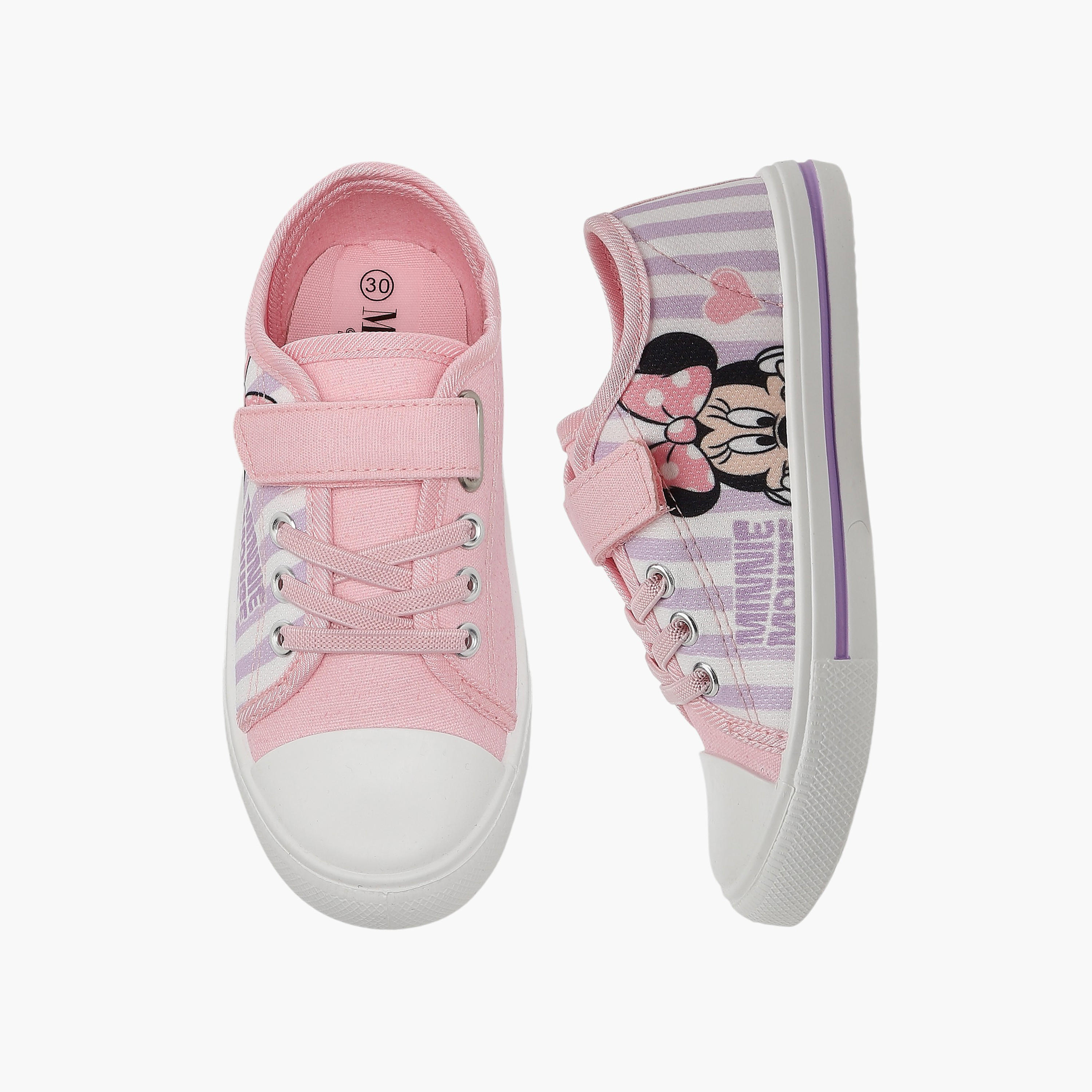 Girls Minnie Mouse Print Hook & Loop Ankle Sneakers-girls-shoes-sneakers-image-1