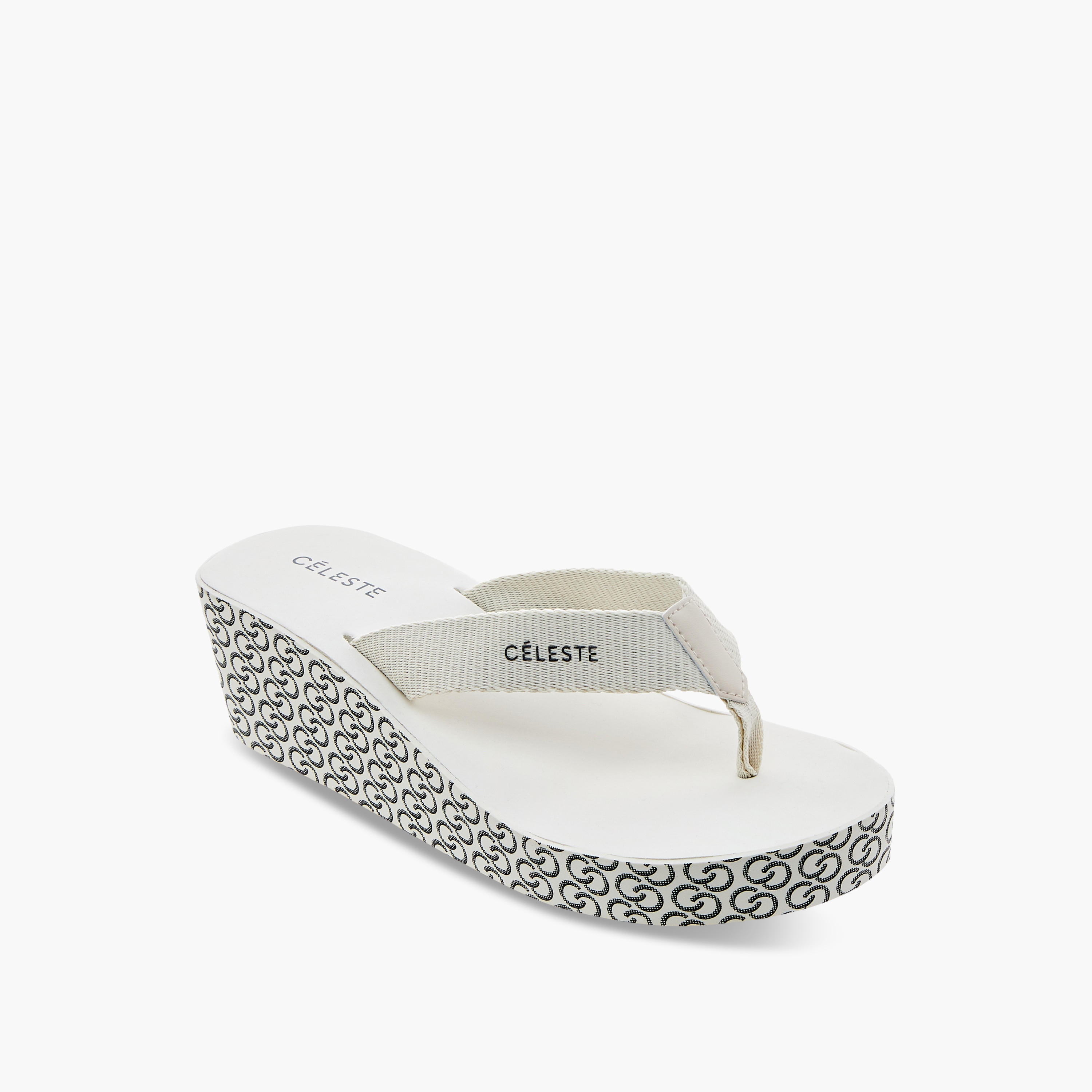 Celeste Women's Monogram Print Thong Slippers with Wedge Heels-women-shoes-flipflopsandslides-image-2