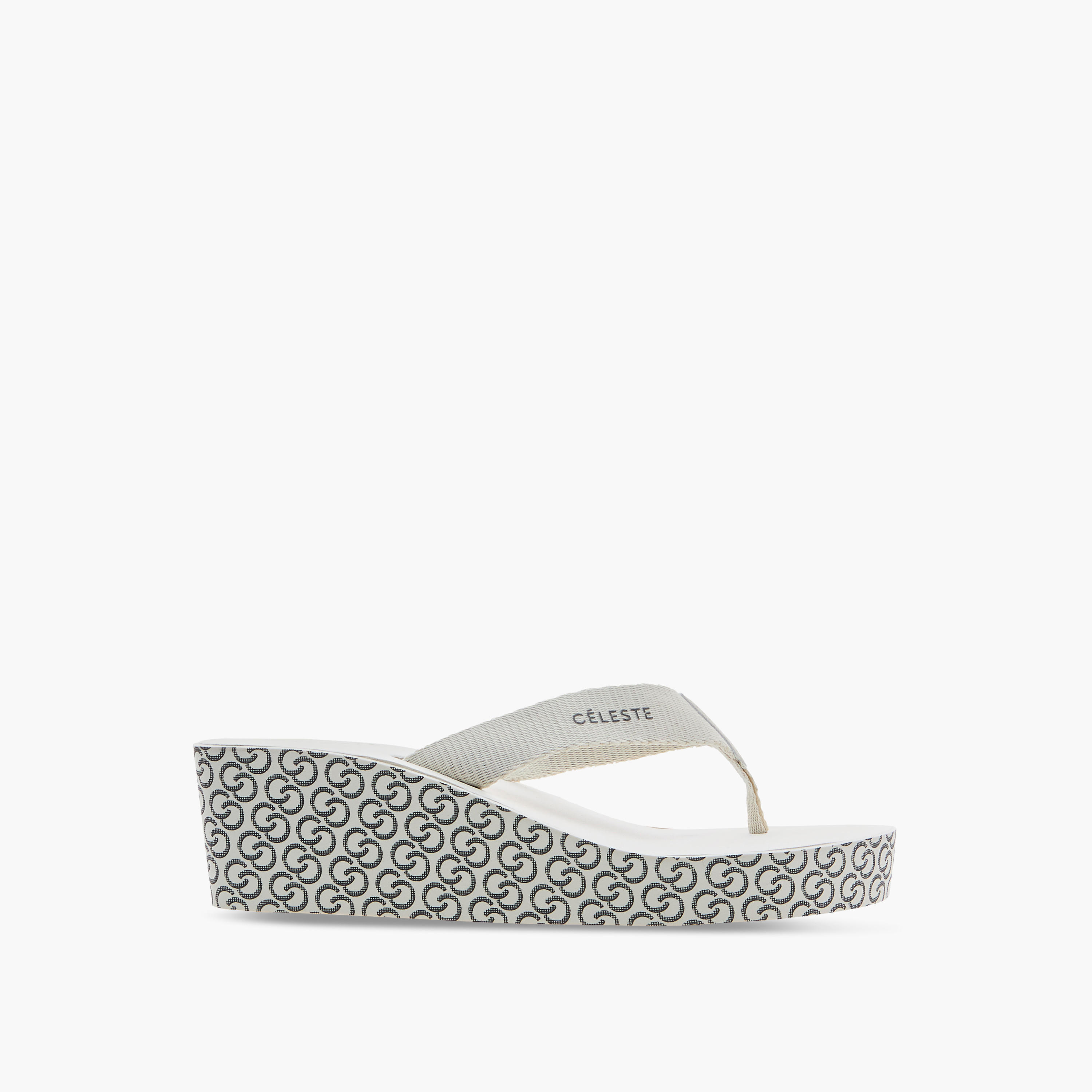 Celeste Women's Monogram Print Thong Slippers with Wedge Heels-women-shoes-flipflopsandslides-image-3