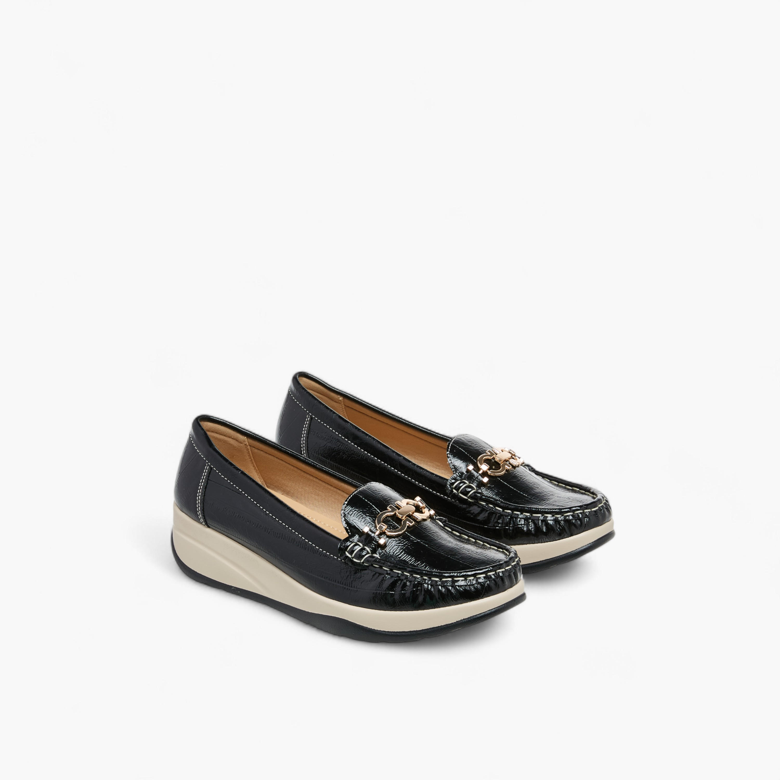 Le Confort Metallic Accent Slip-On Comfort Loafers with Wedge Heel-women-shoes-heels-image-1