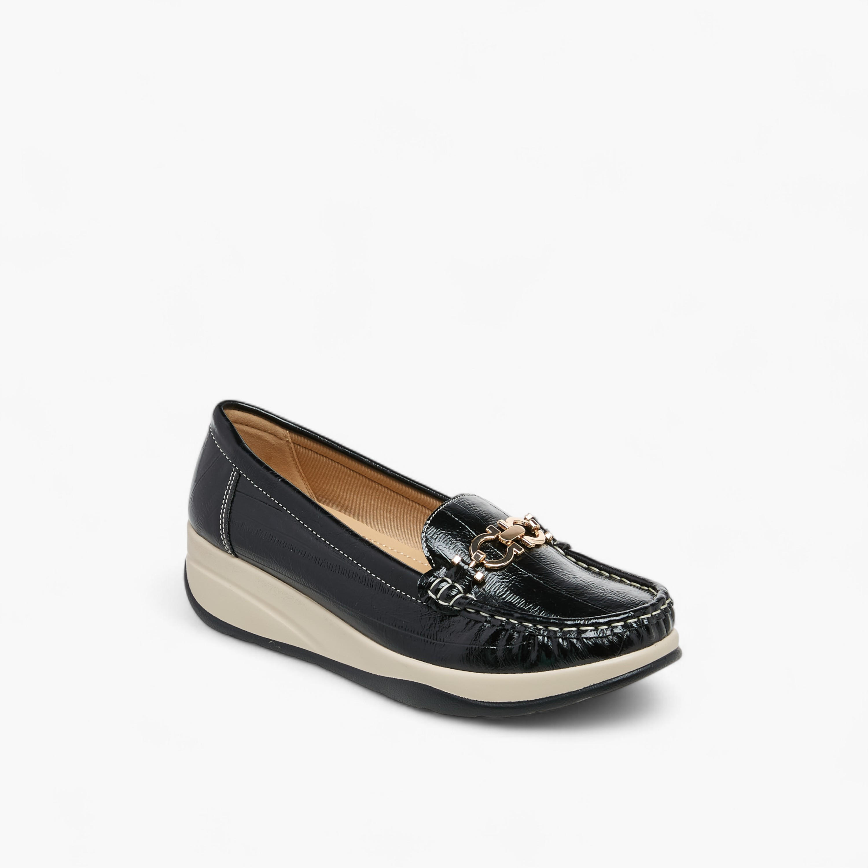 Le Confort Metallic Accent Slip-On Comfort Loafers with Wedge Heel-women-shoes-heels-image-2