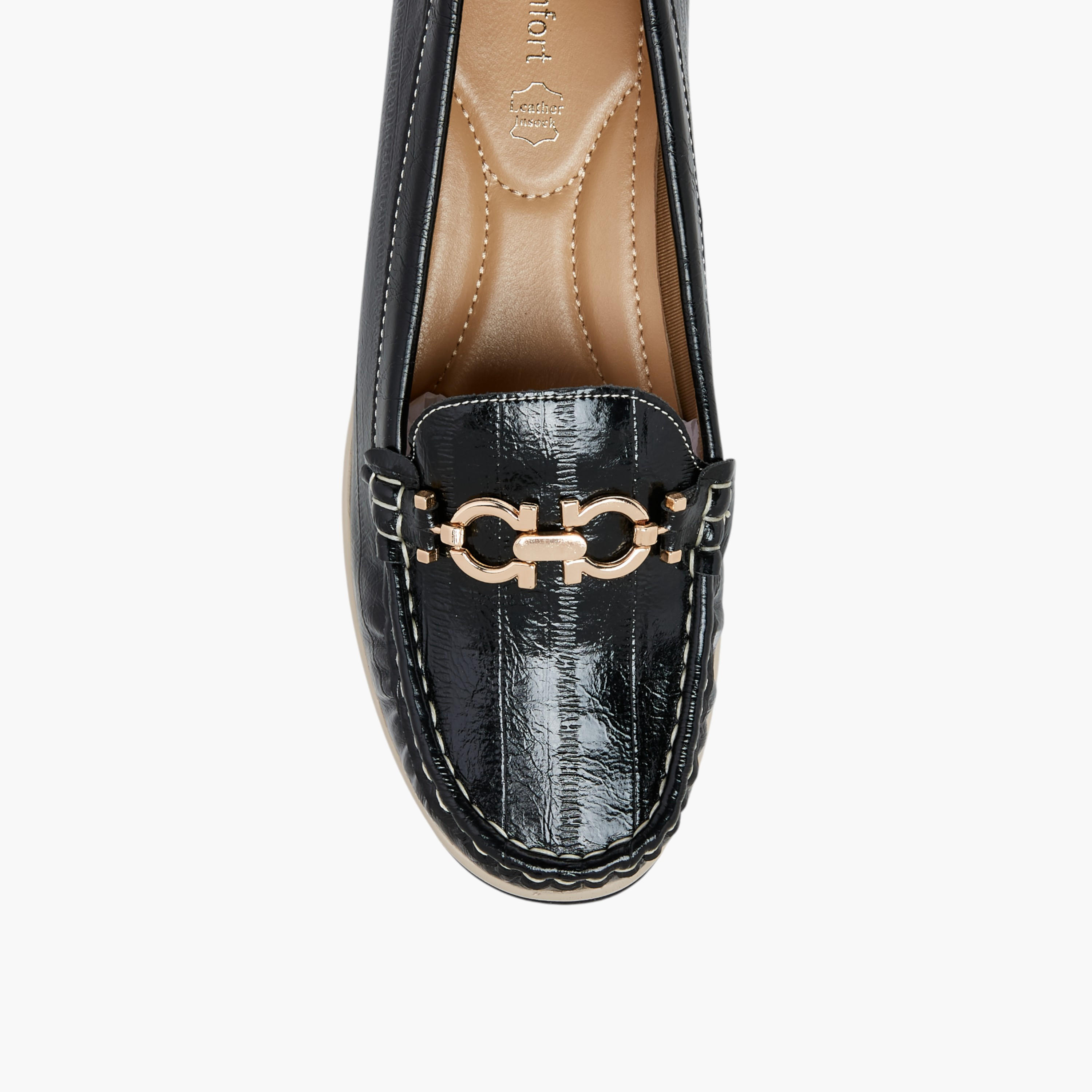Le Confort Metallic Accent Slip-On Comfort Loafers with Wedge Heel-women-shoes-heels-image-4