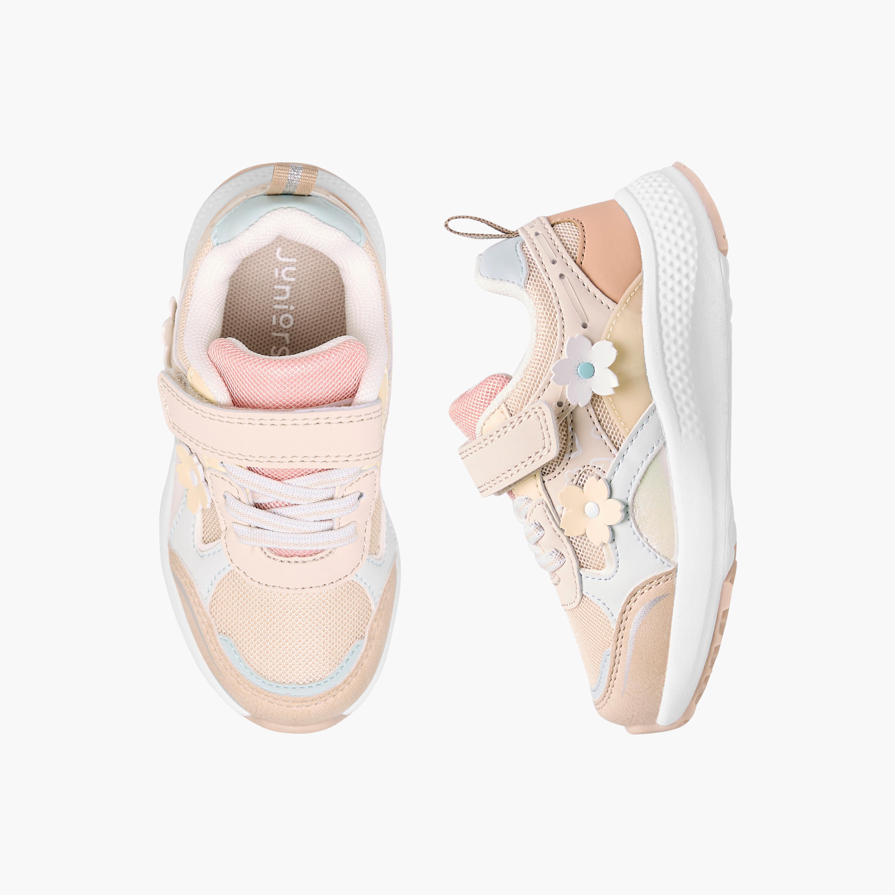 Juniors Floral Accent Sneakers with Hook and Loop Closure-girls-shoes-sneakers-image-1