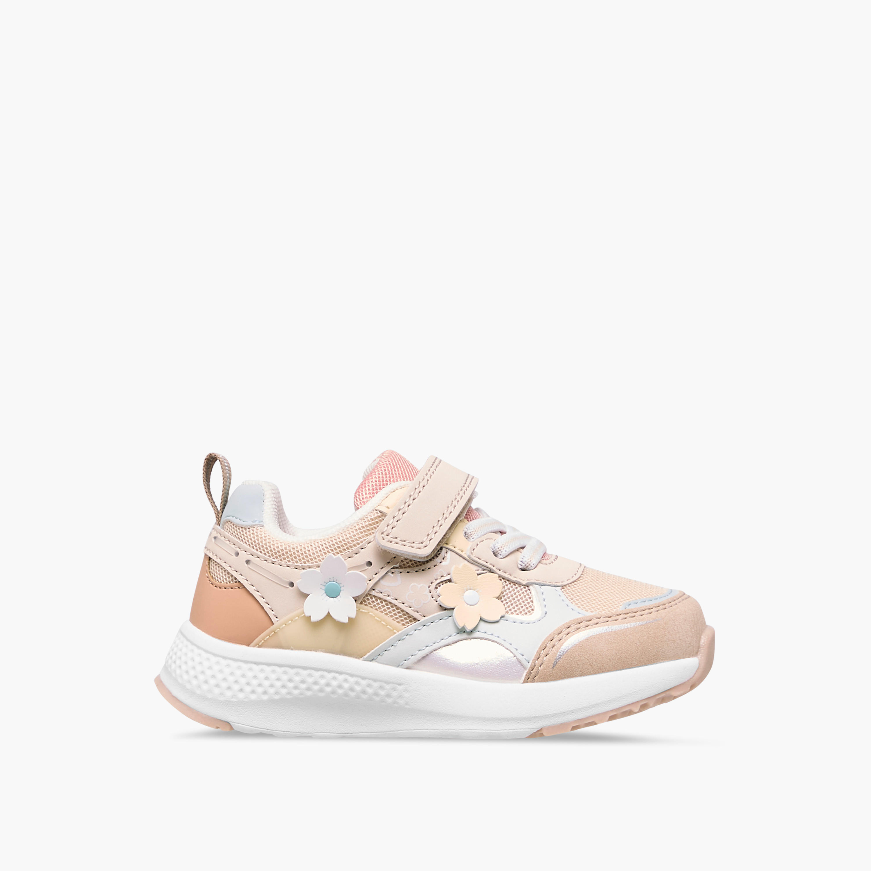 Juniors Floral Accent Sneakers with Hook and Loop Closure-girls-shoes-sneakers-image-3