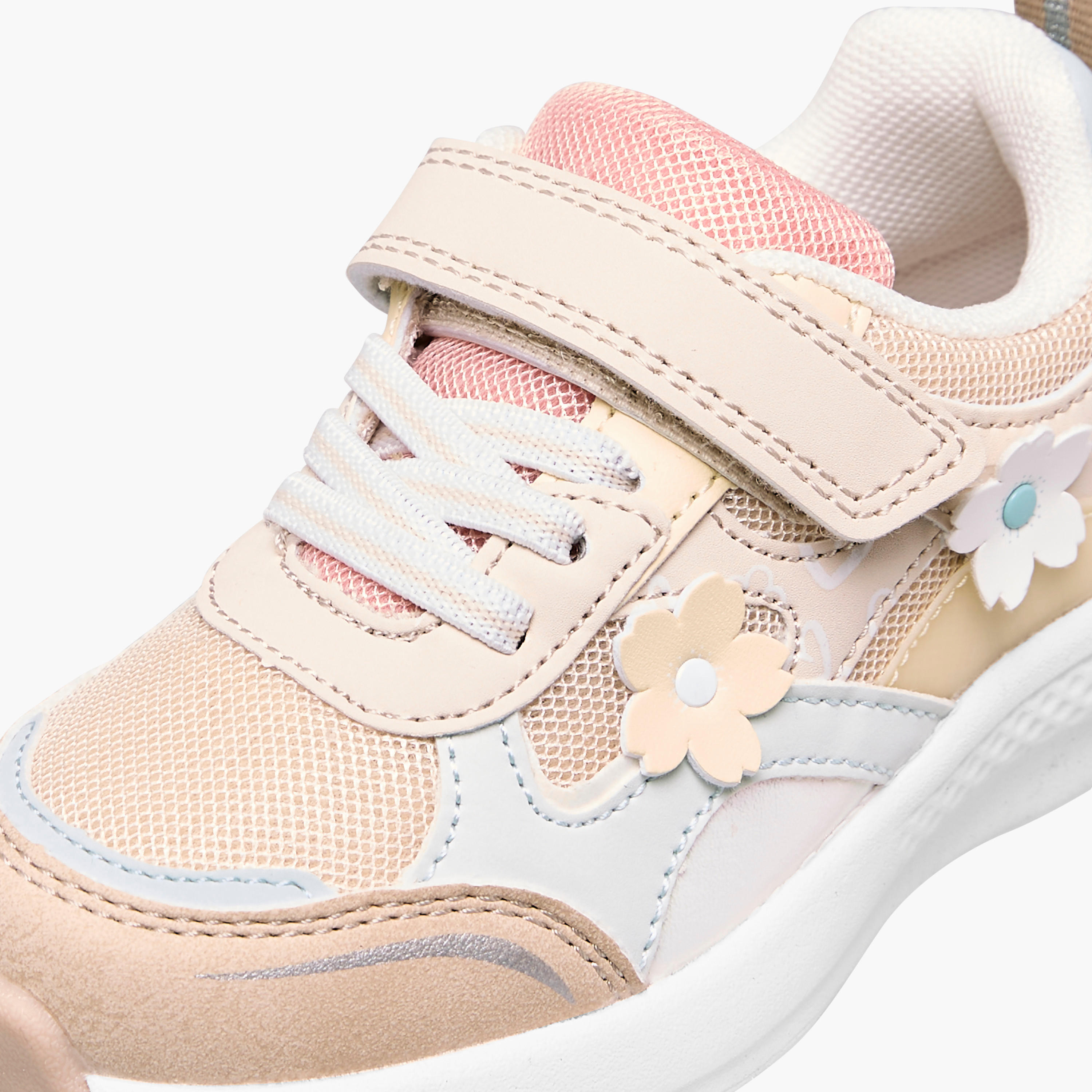 Juniors Floral Accent Sneakers with Hook and Loop Closure-girls-shoes-sneakers-image-4