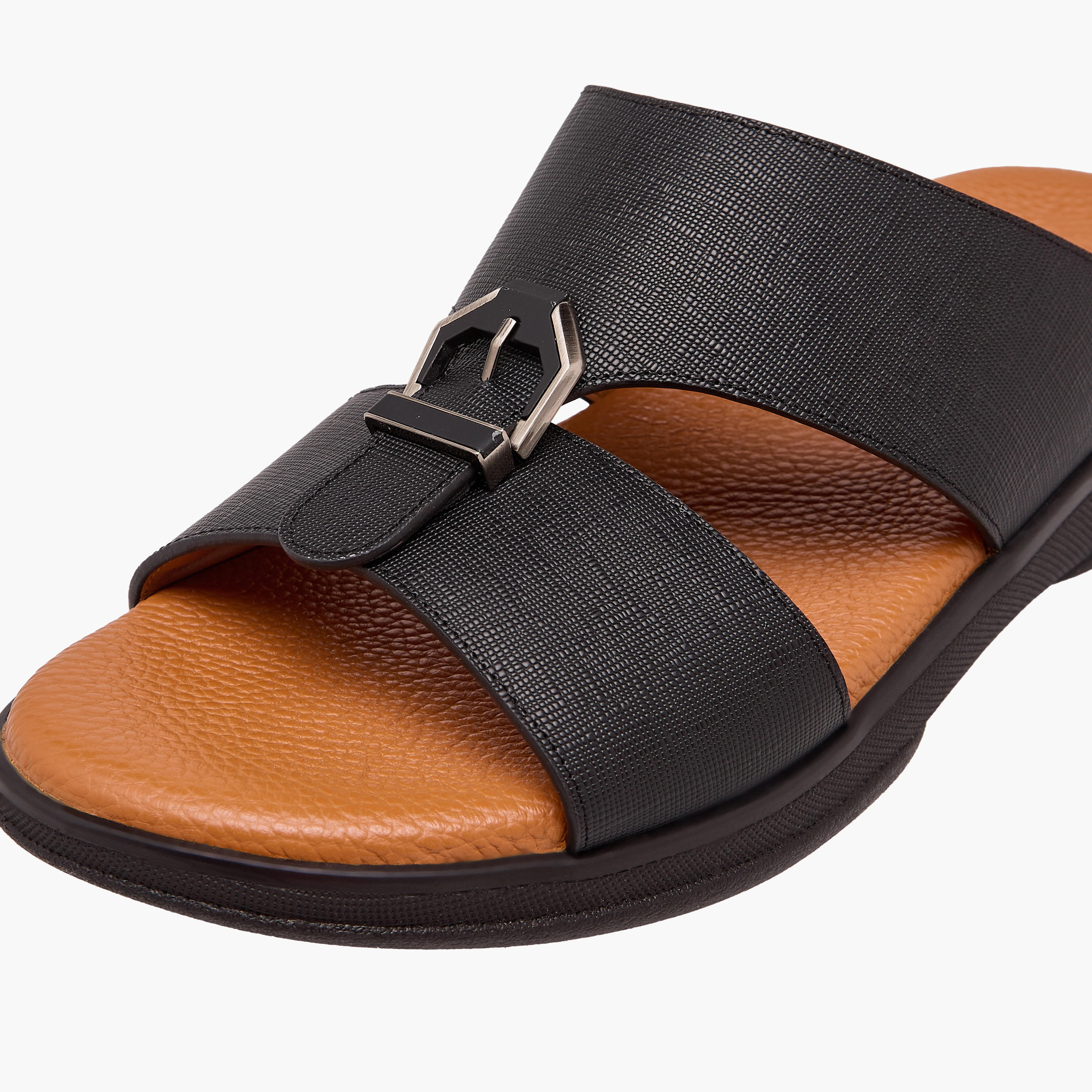 Duchini Men Textured Leather Arabic Sandals-men-shoes-sandals-image-4