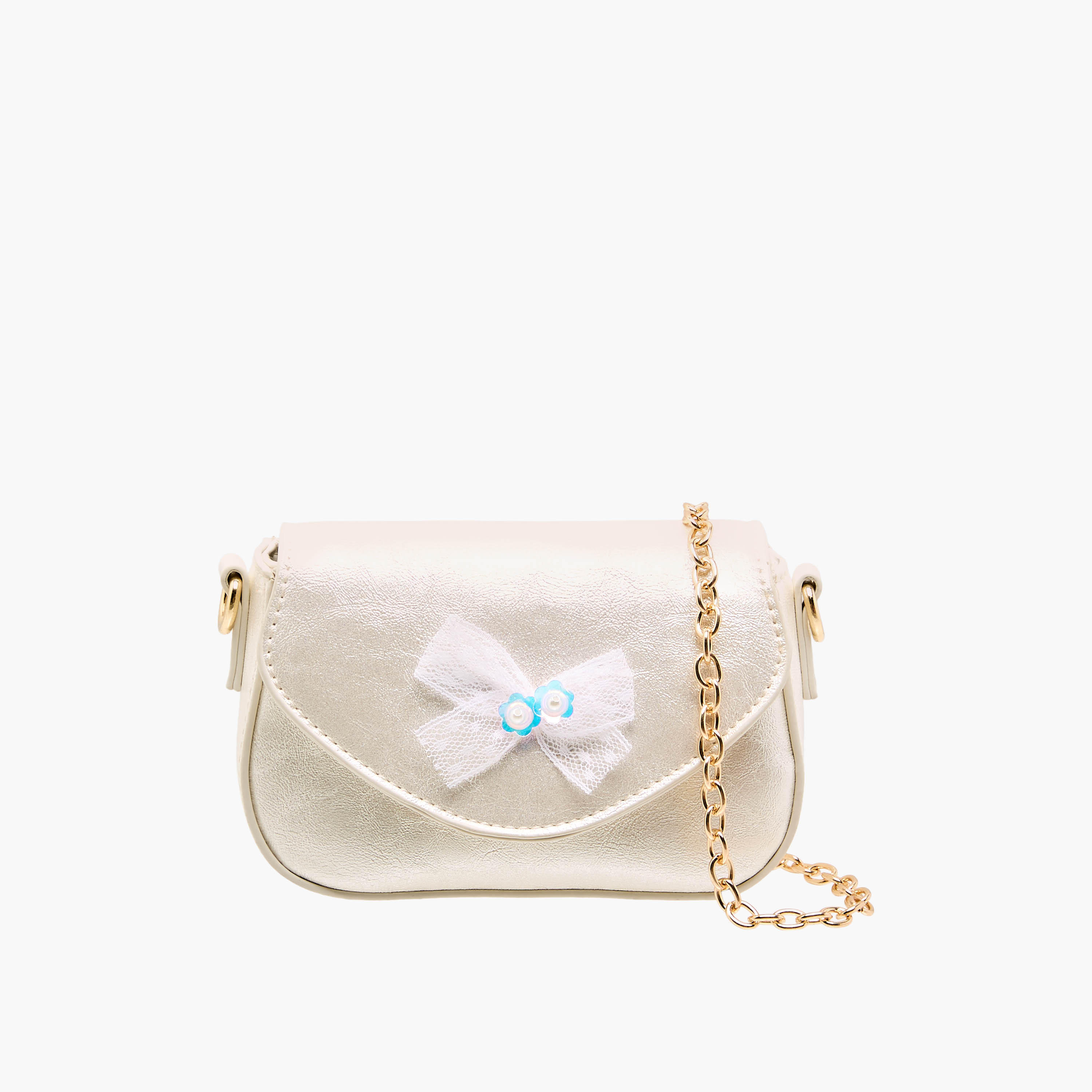 شنطة كروس بودي بزينة فيونكة وحزام سلسلة من فلورا بيلا-girls-accessories-bags-image-1