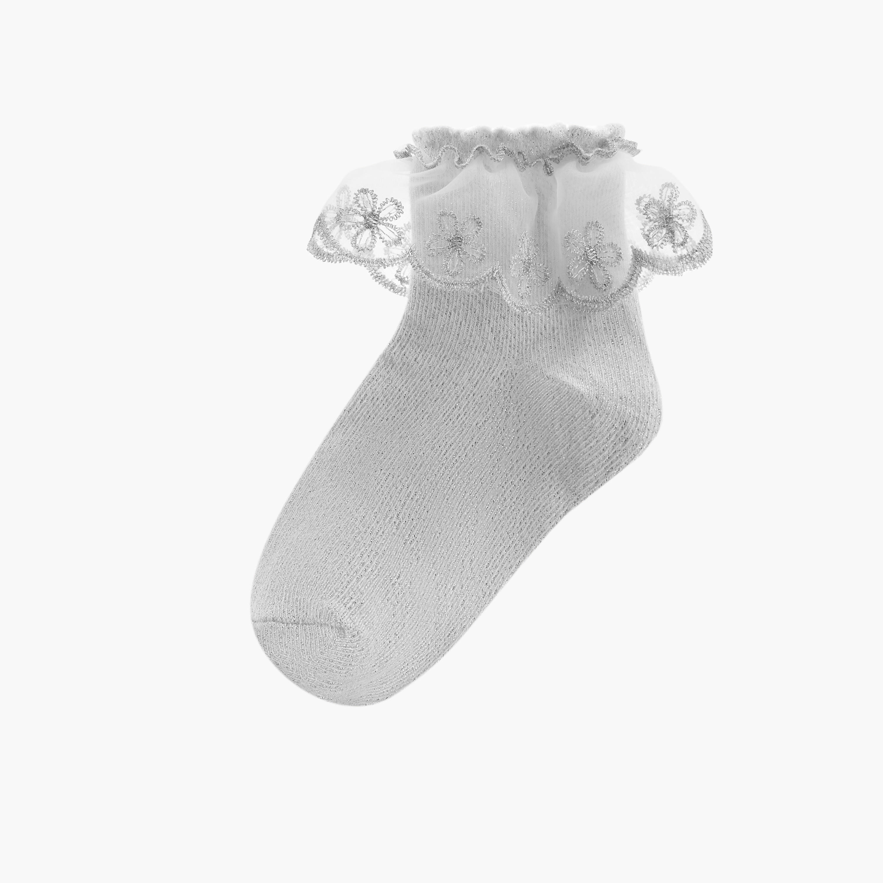 Barefeet Floral Lace Ankle Length Socks with Frill Detail - Set of 2-girls-accessories-socks-image-2