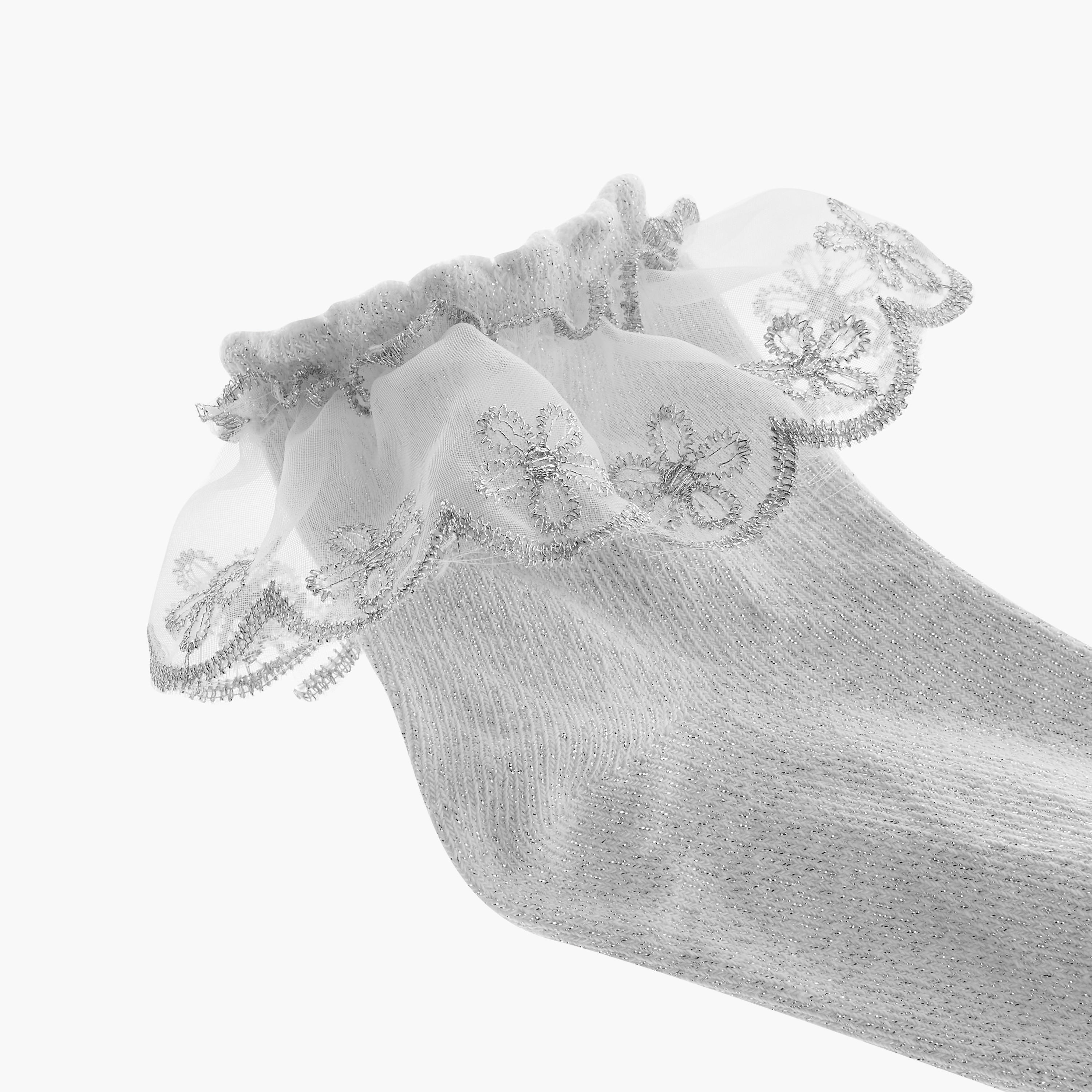 Barefeet Floral Lace Ankle Length Socks with Frill Detail - Set of 2-girls-accessories-socks-image-3