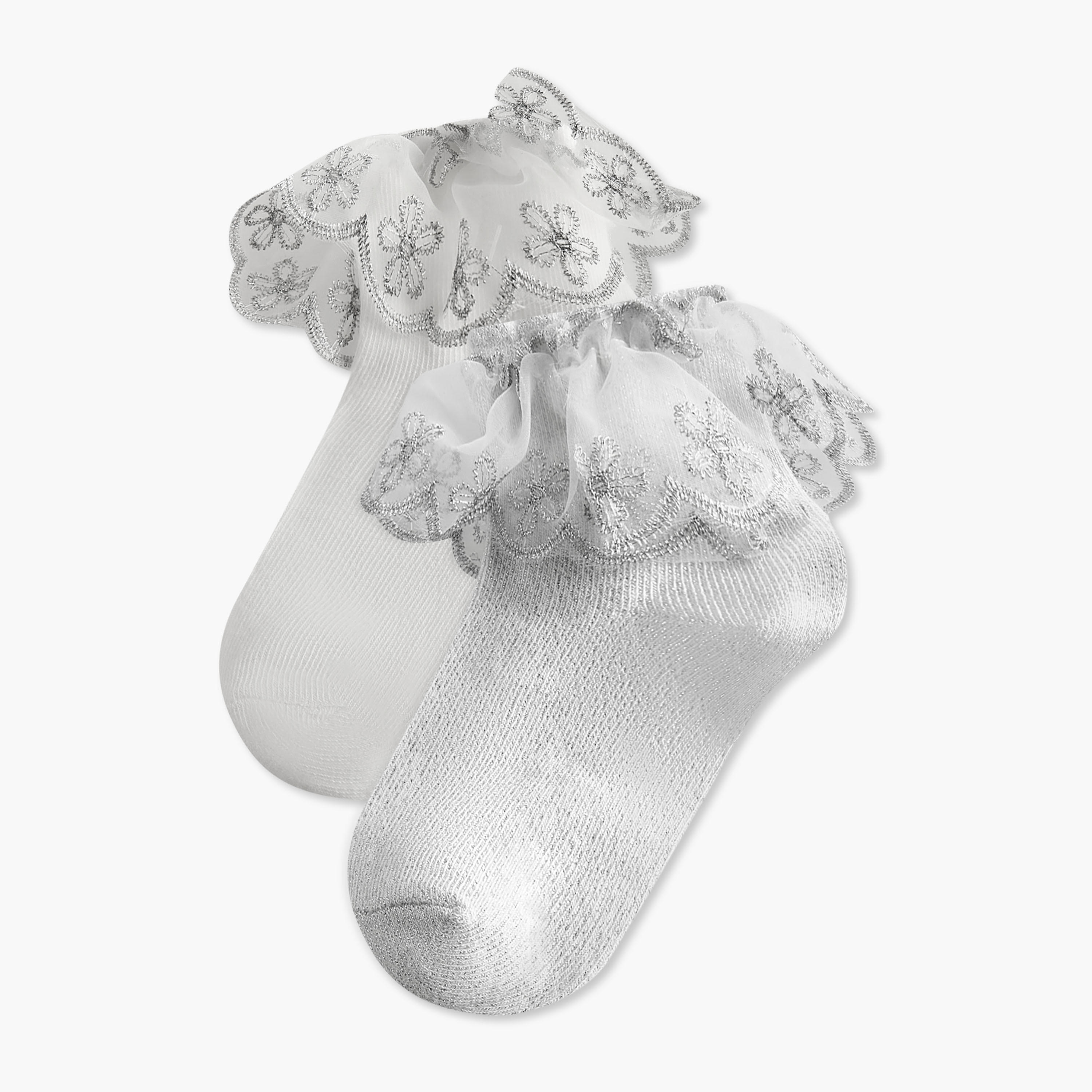 Pack of 2 Celeste Girls Socks with Embroidered Frill-girls-accessories-socks-image-1