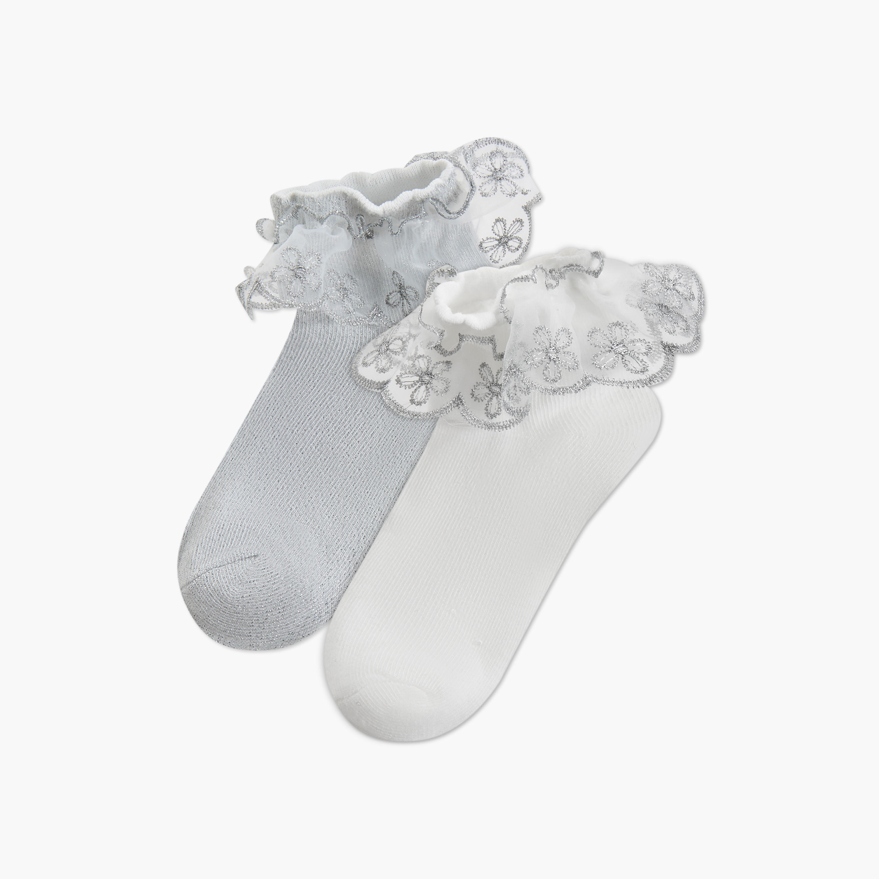 جوارب بارزة الملمس بطول الكاحل بكشكش من ليتل ميسي - طقم من قطعتين-girls-accessories-socks-image-1