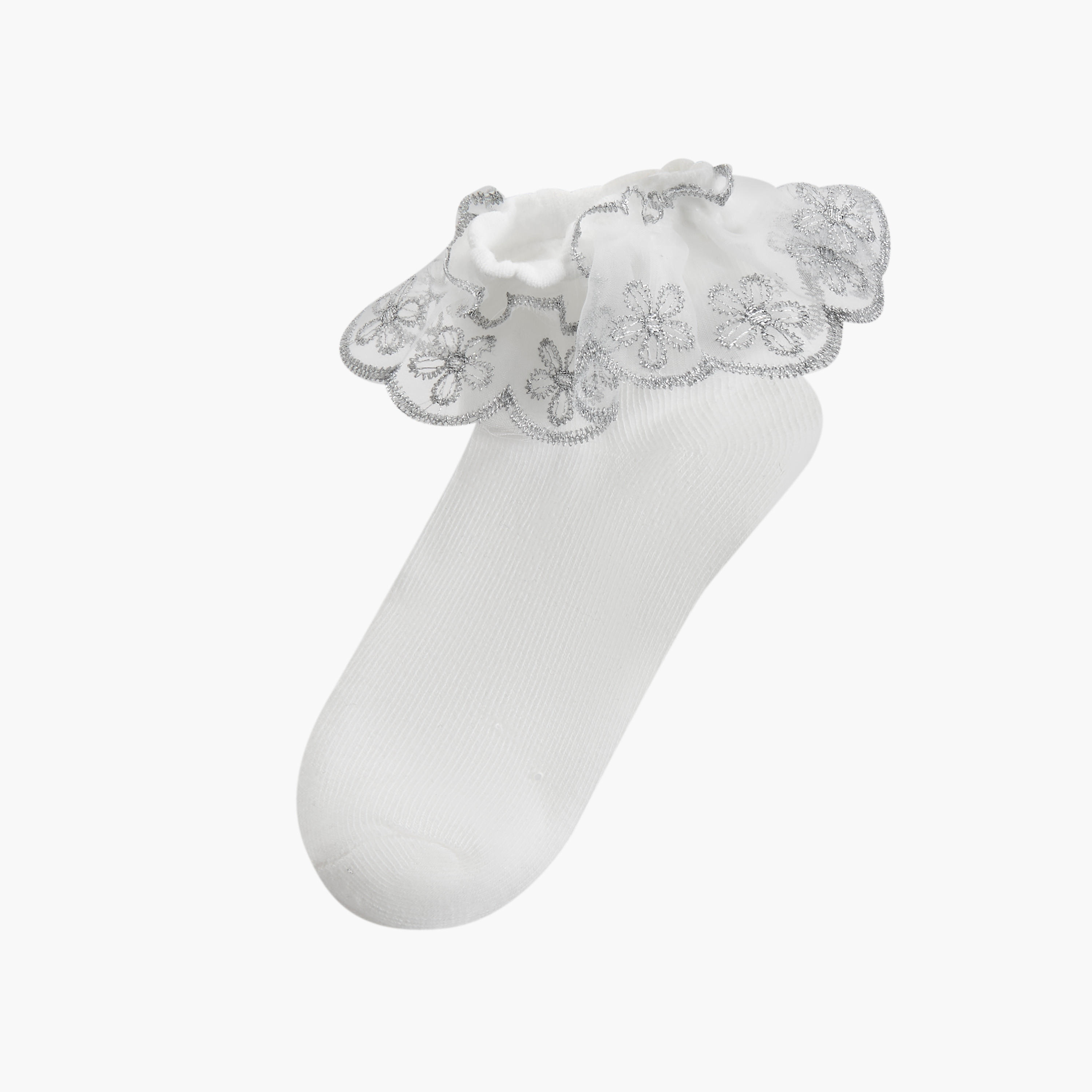 جوارب بارزة الملمس بطول الكاحل بكشكش من ليتل ميسي - طقم من قطعتين-girls-accessories-socks-image-2